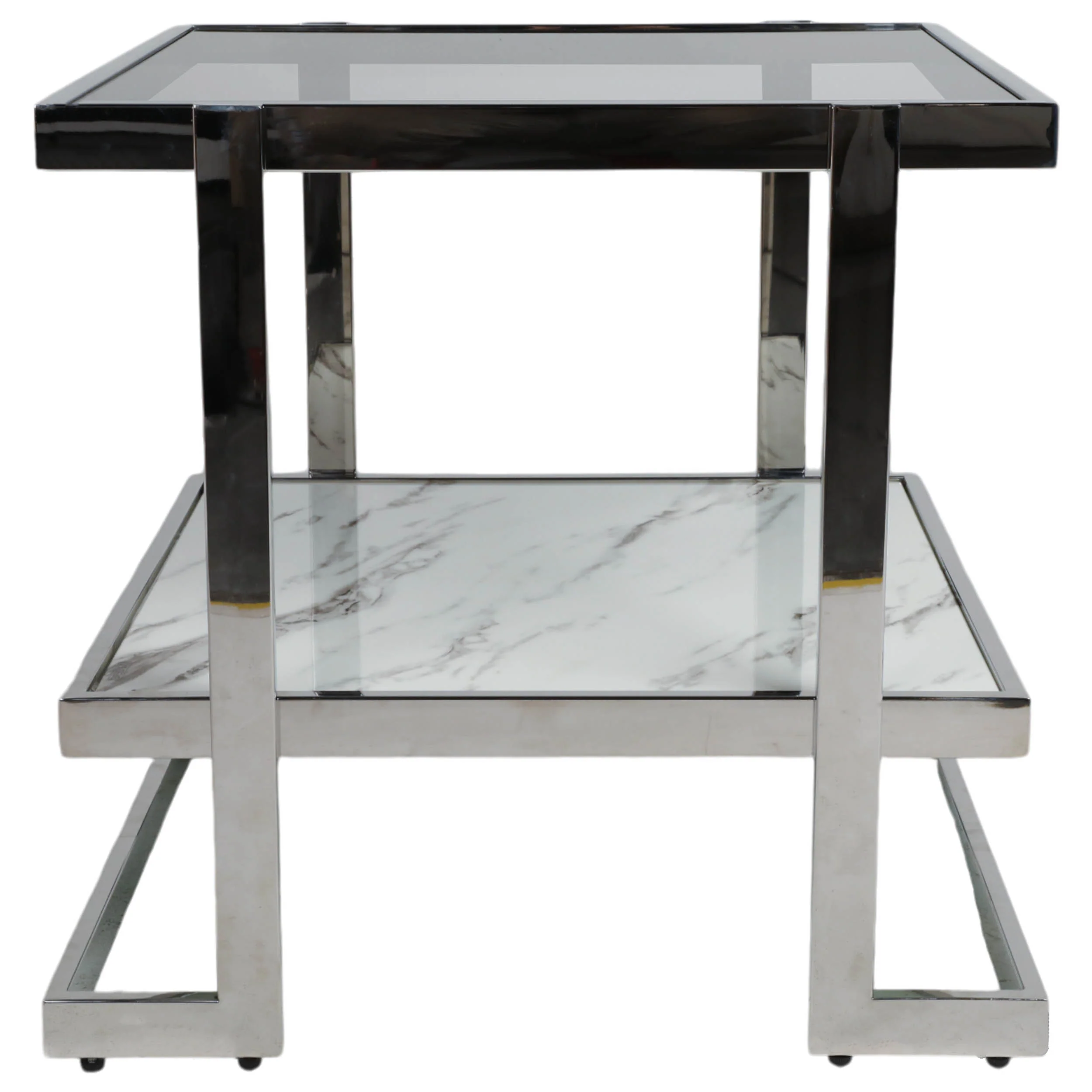 2-Tier Glass Top Side Table, White