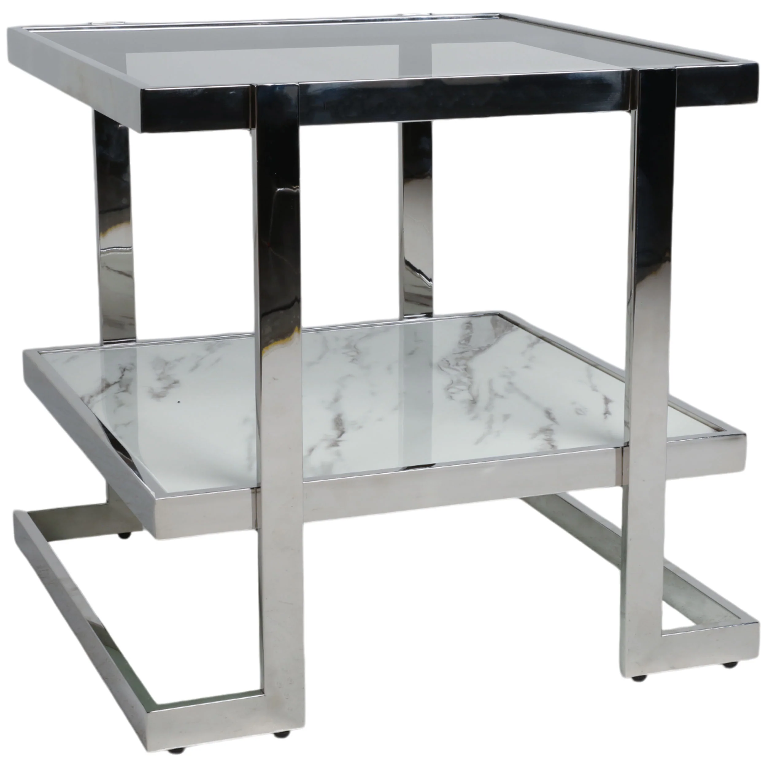 2-Tier Glass Top Side Table, White - Image 2
