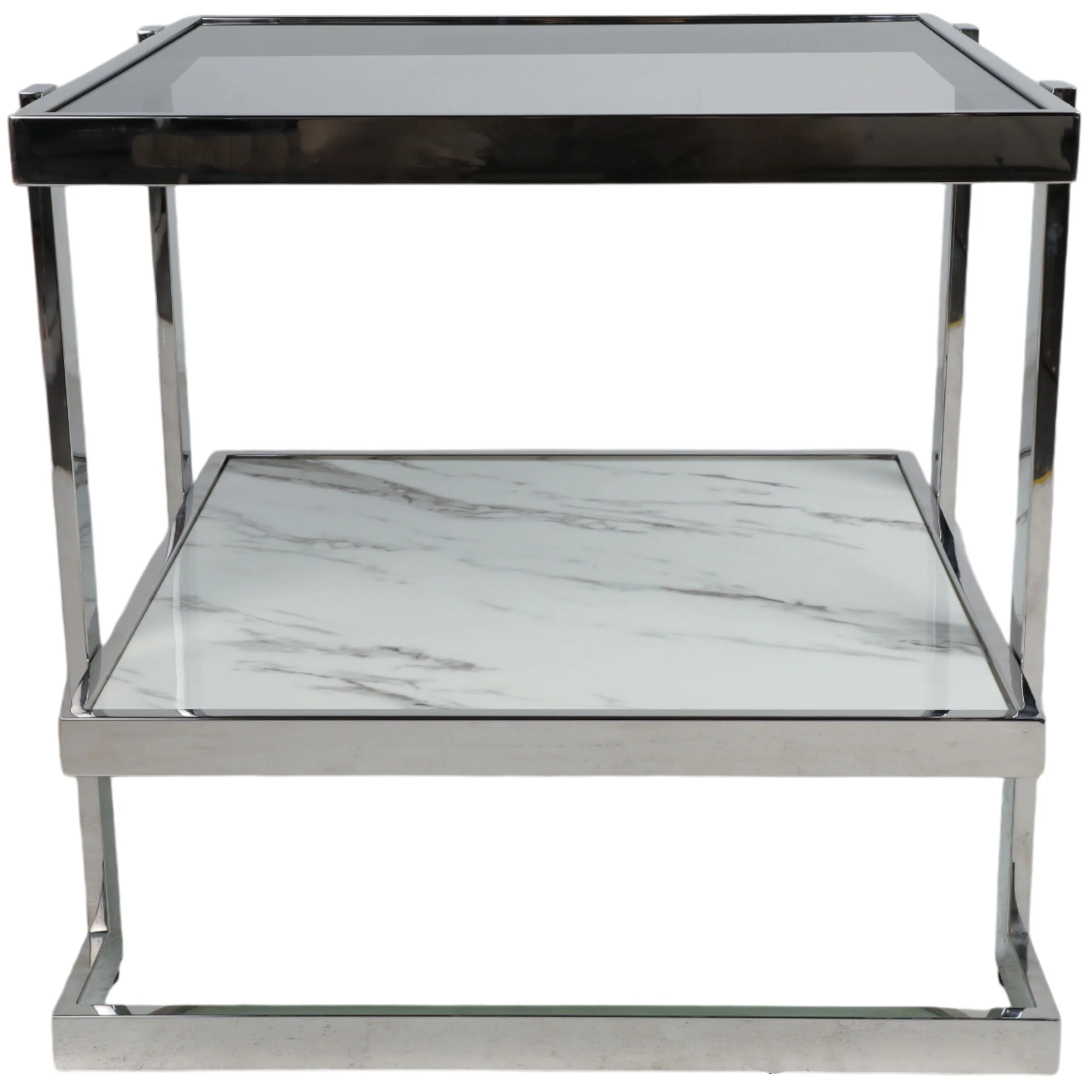 2-Tier Glass Top Side Table, White - Image 3