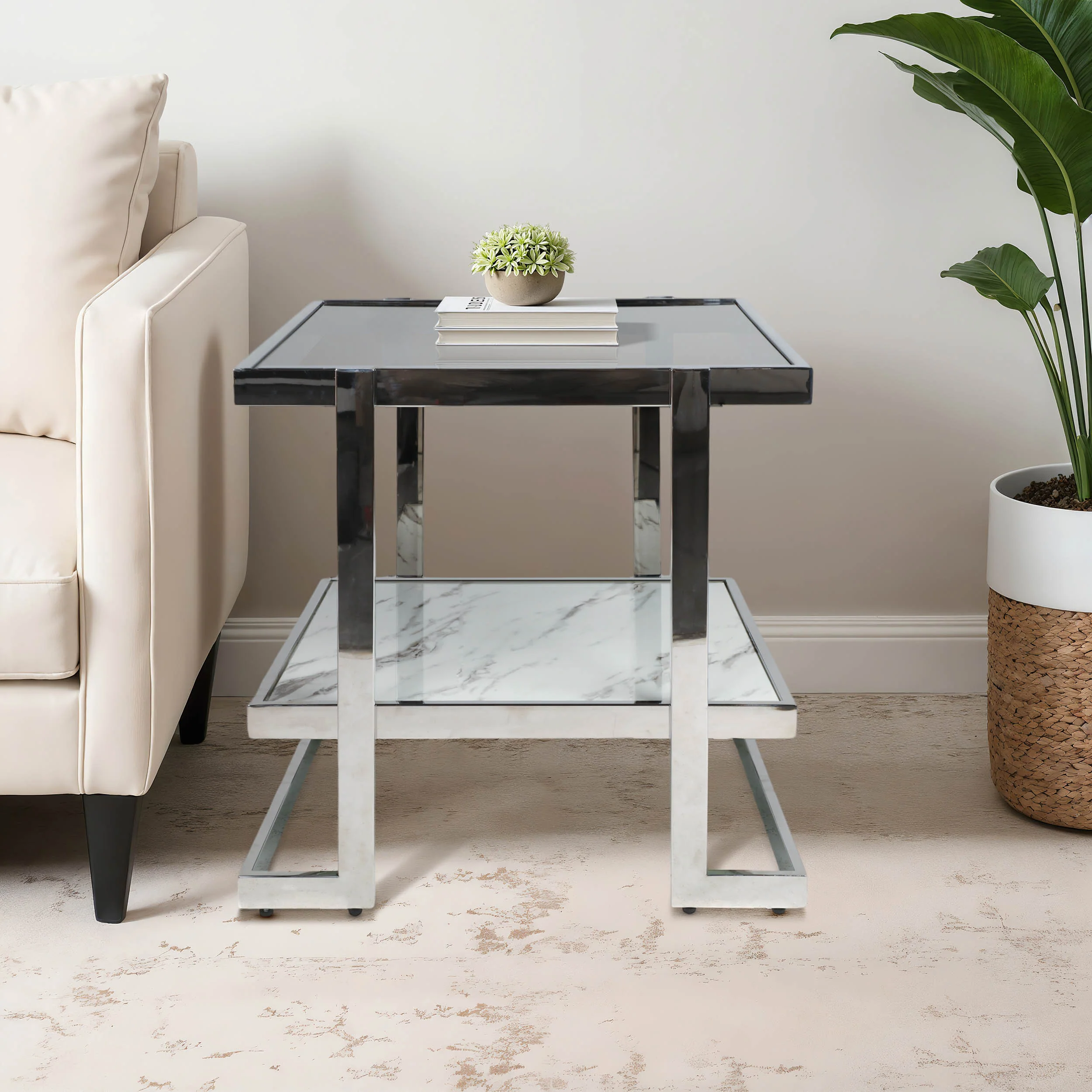 2-Tier Glass Top Side Table, White - Image 6