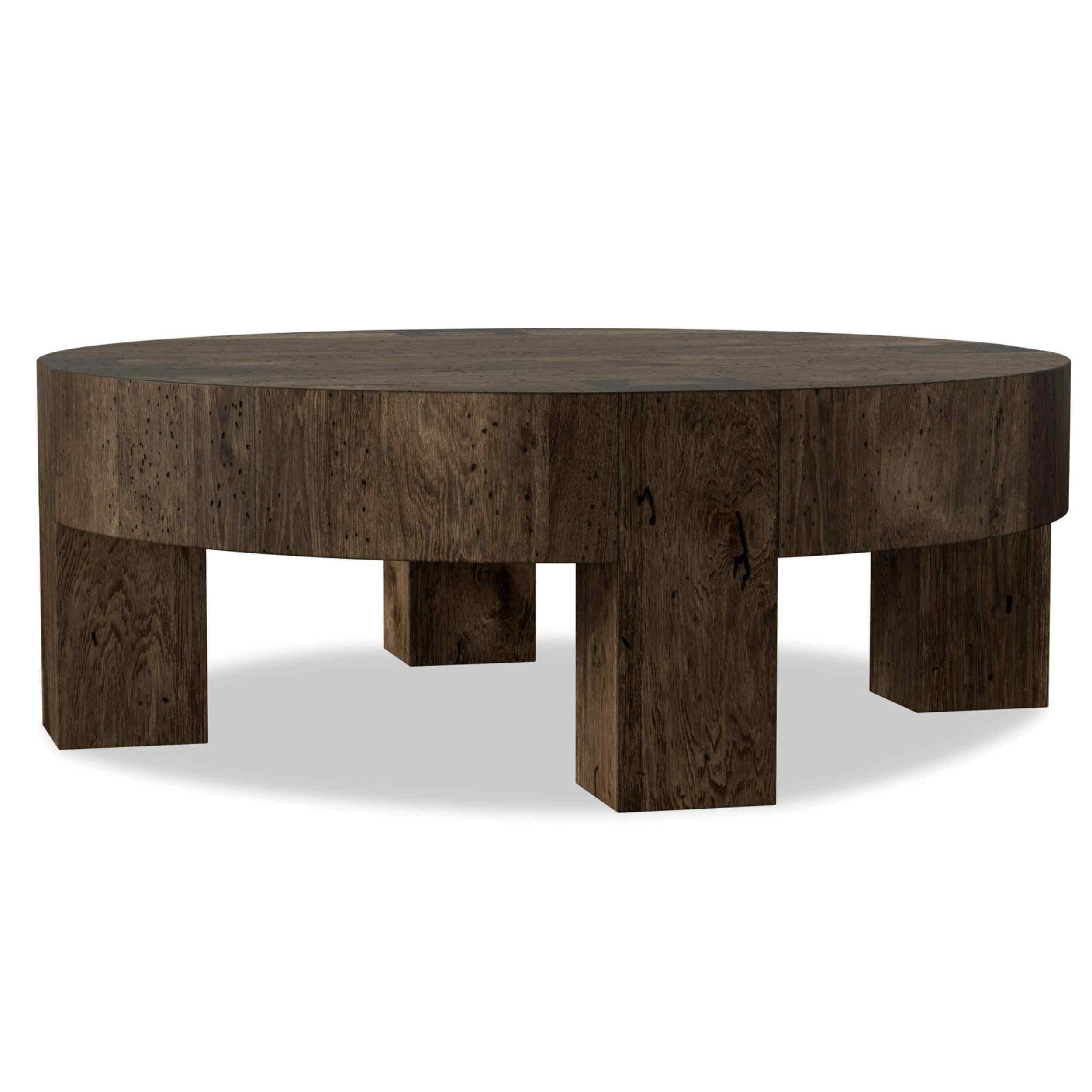 Abaso Round Coffee Table, Ebony Rustic by Four Hands