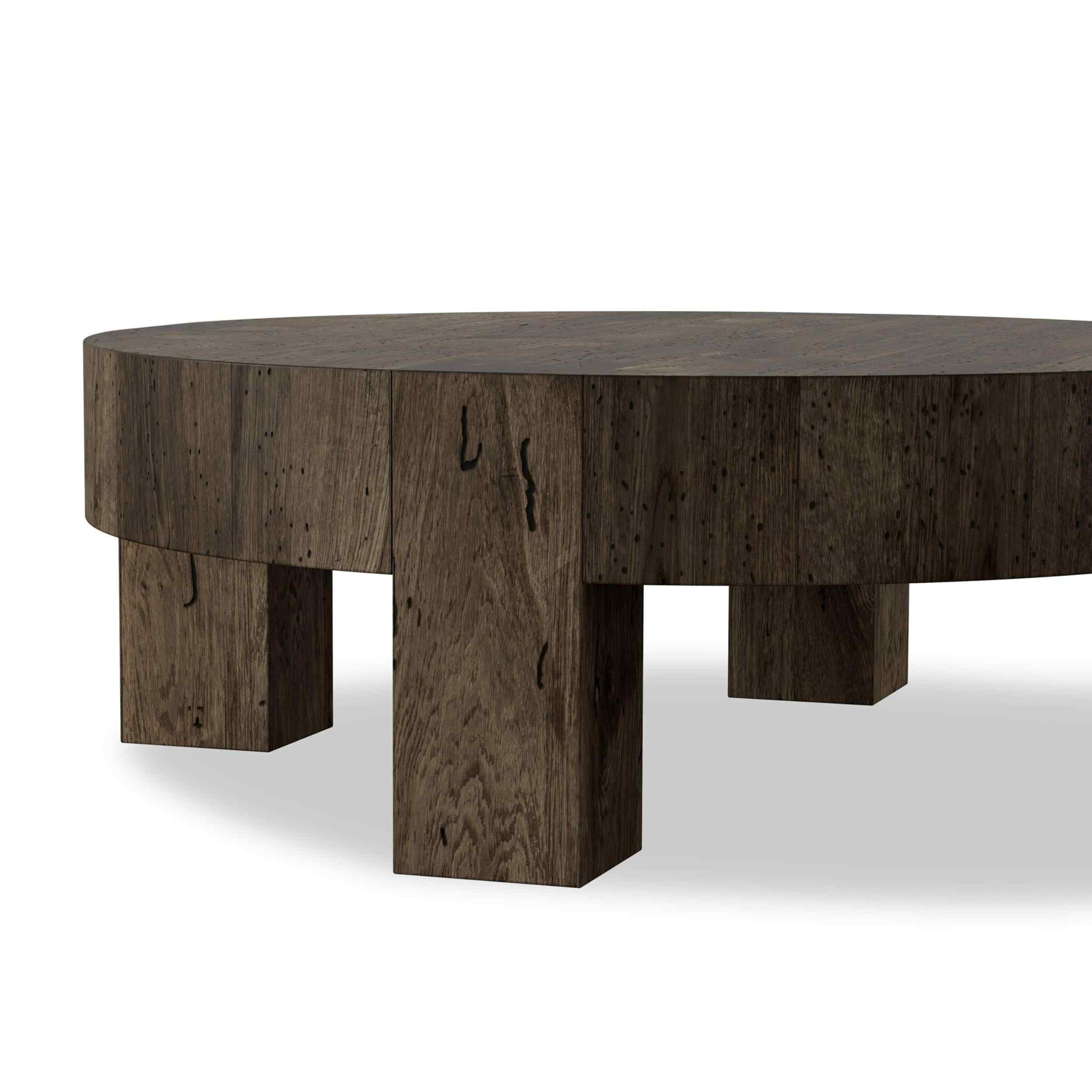 Abaso Round Coffee Table, Ebony Rustic by Four Hands - Image 5