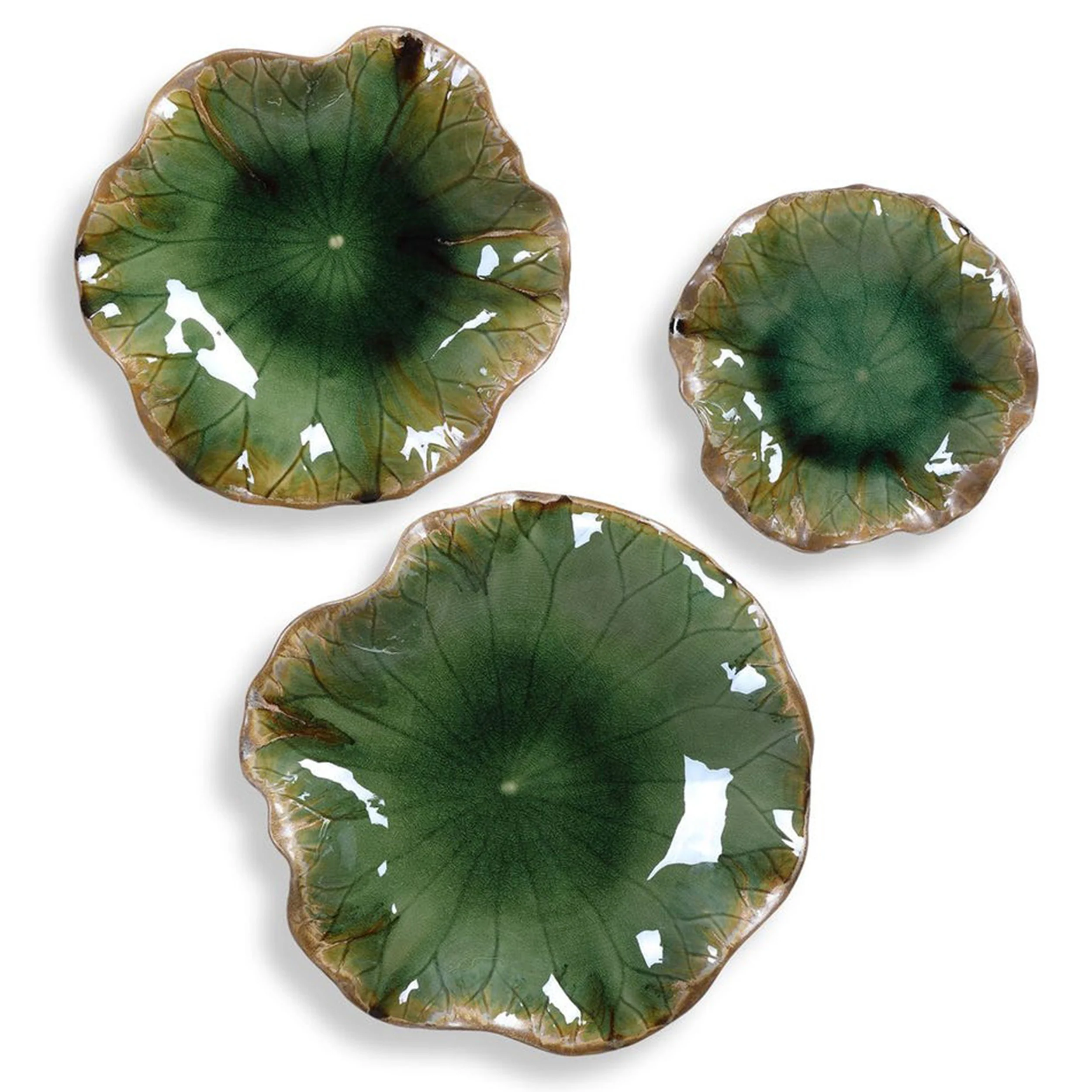Abella Ceramic Outdoor Wall Decor, Green, Set of 3