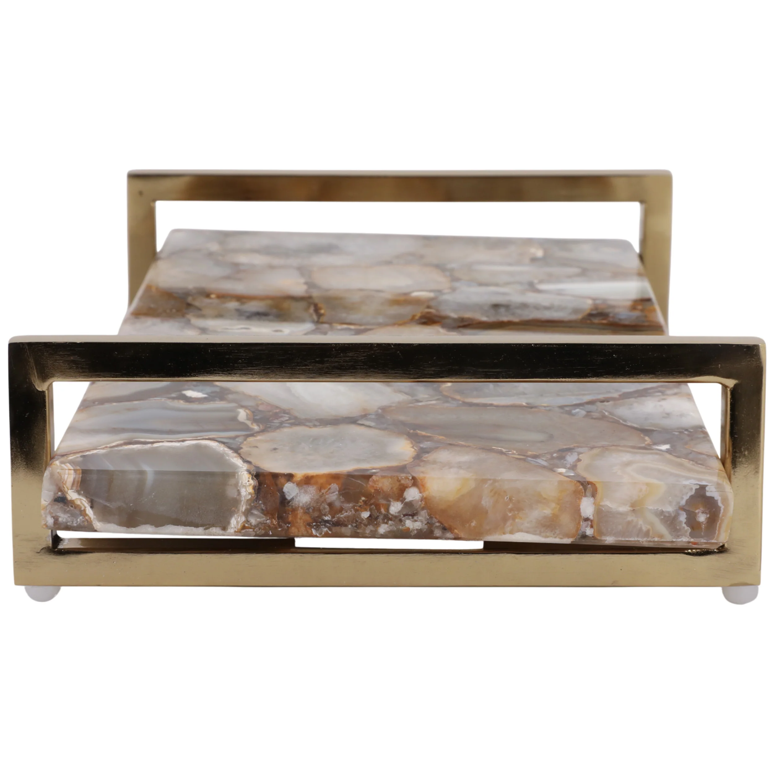 Agate Tray W/ Gold Handles, Brown - Image 2