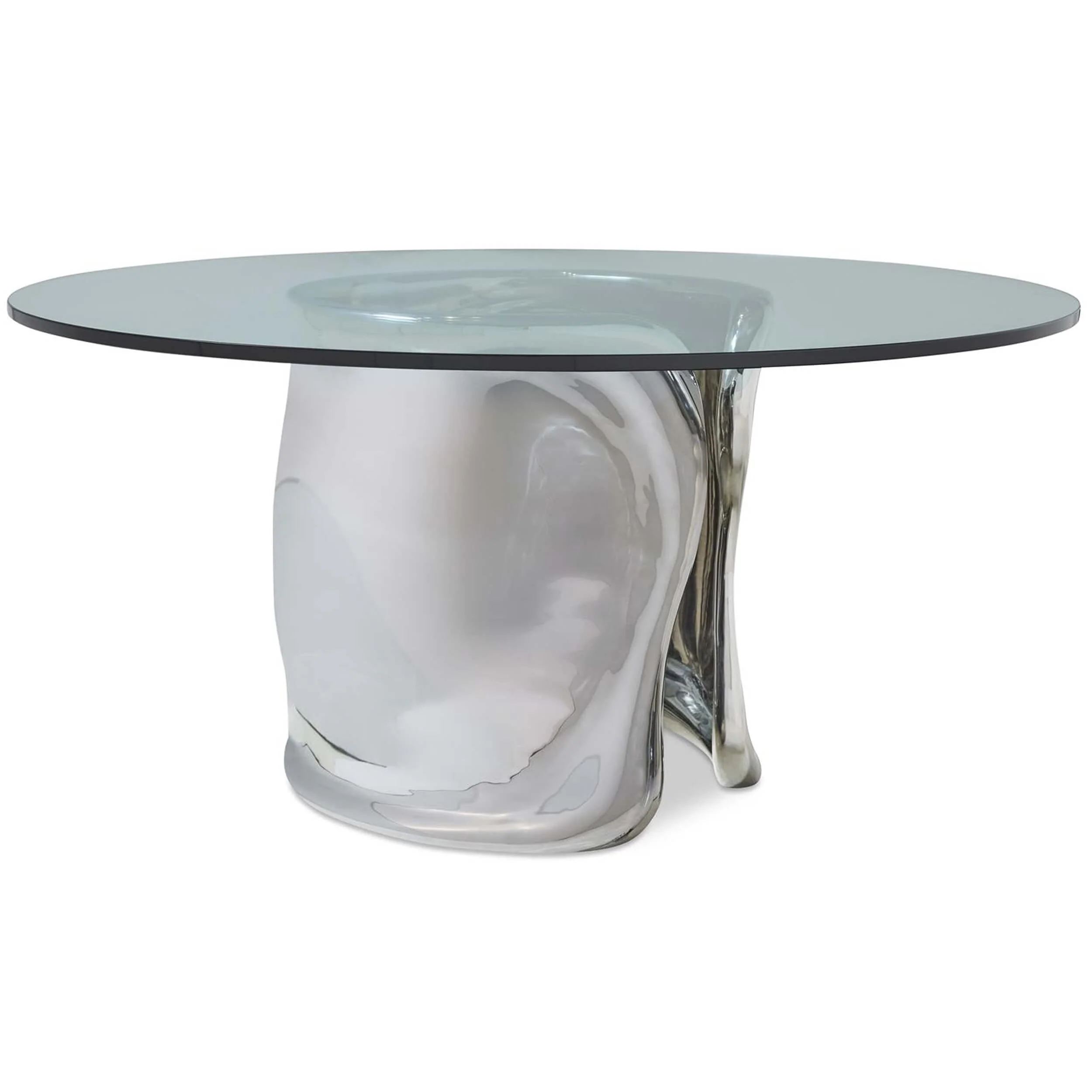 Agnes Glass Top Dining Table, Polished Stainless