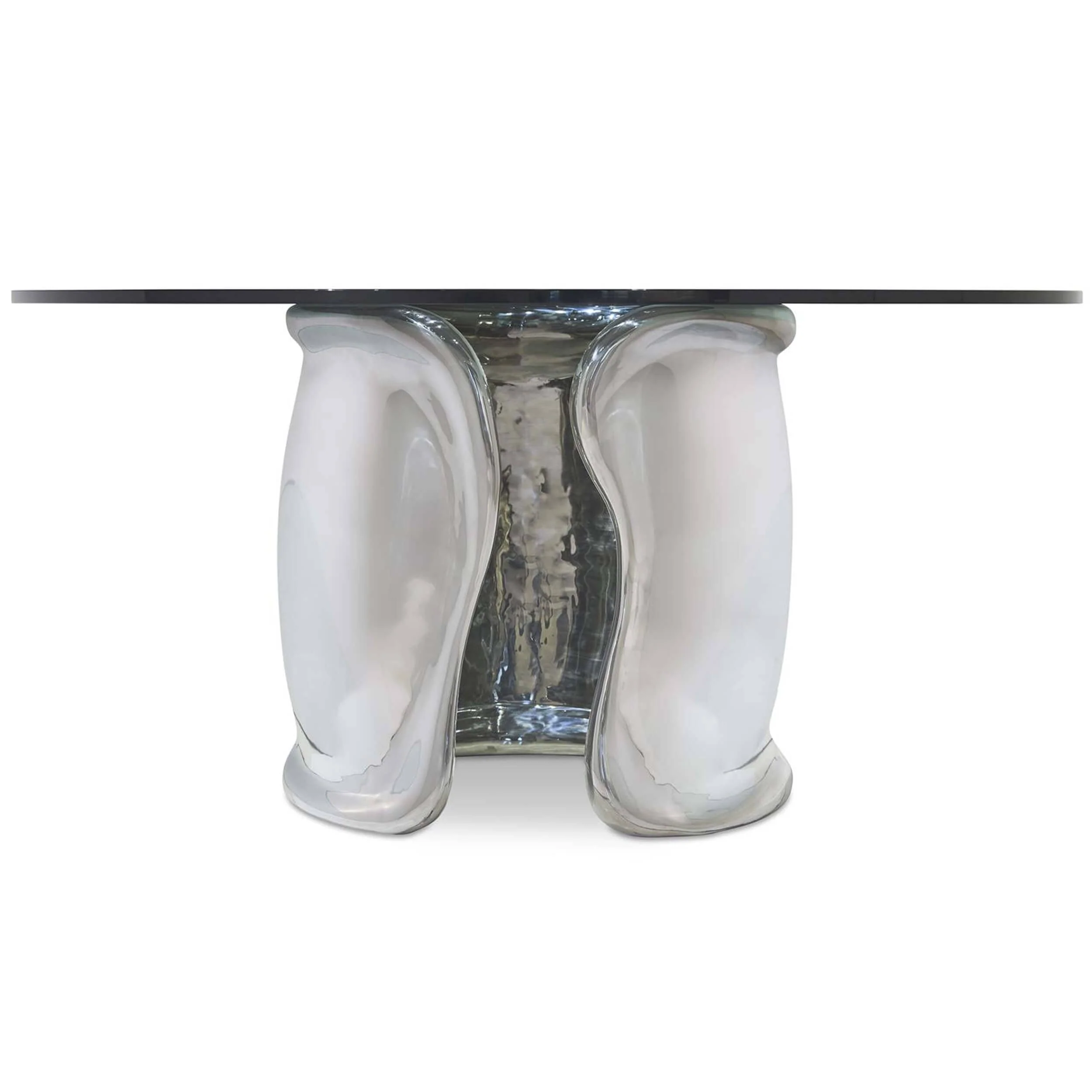 Agnes Glass Top Dining Table, Polished Stainless - Image 4