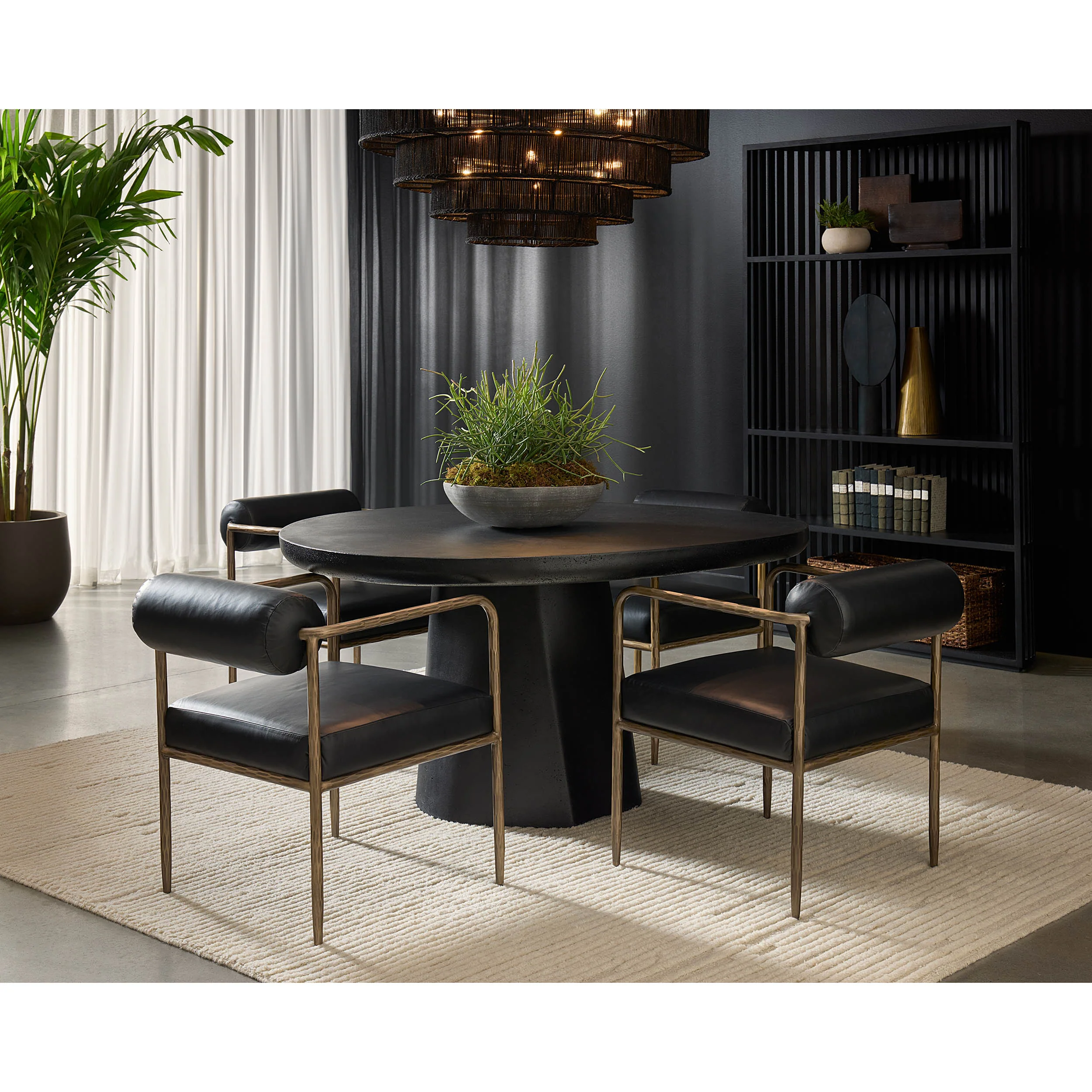 Ajani Leather Dining Arm Chair, Charcoal Black - Image 6