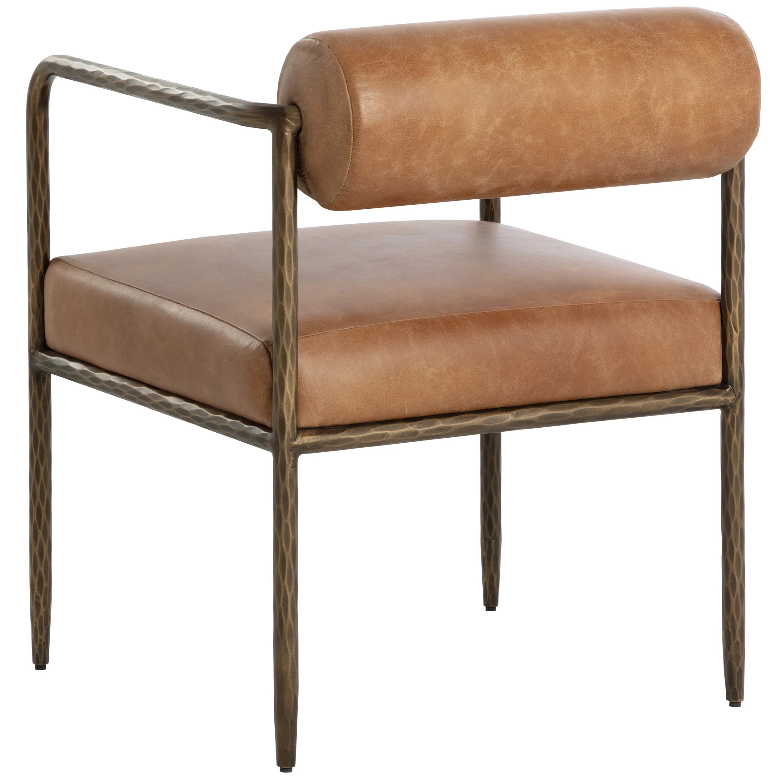 Ajani Leather Dining Arm Chair, Tan - Image 4
