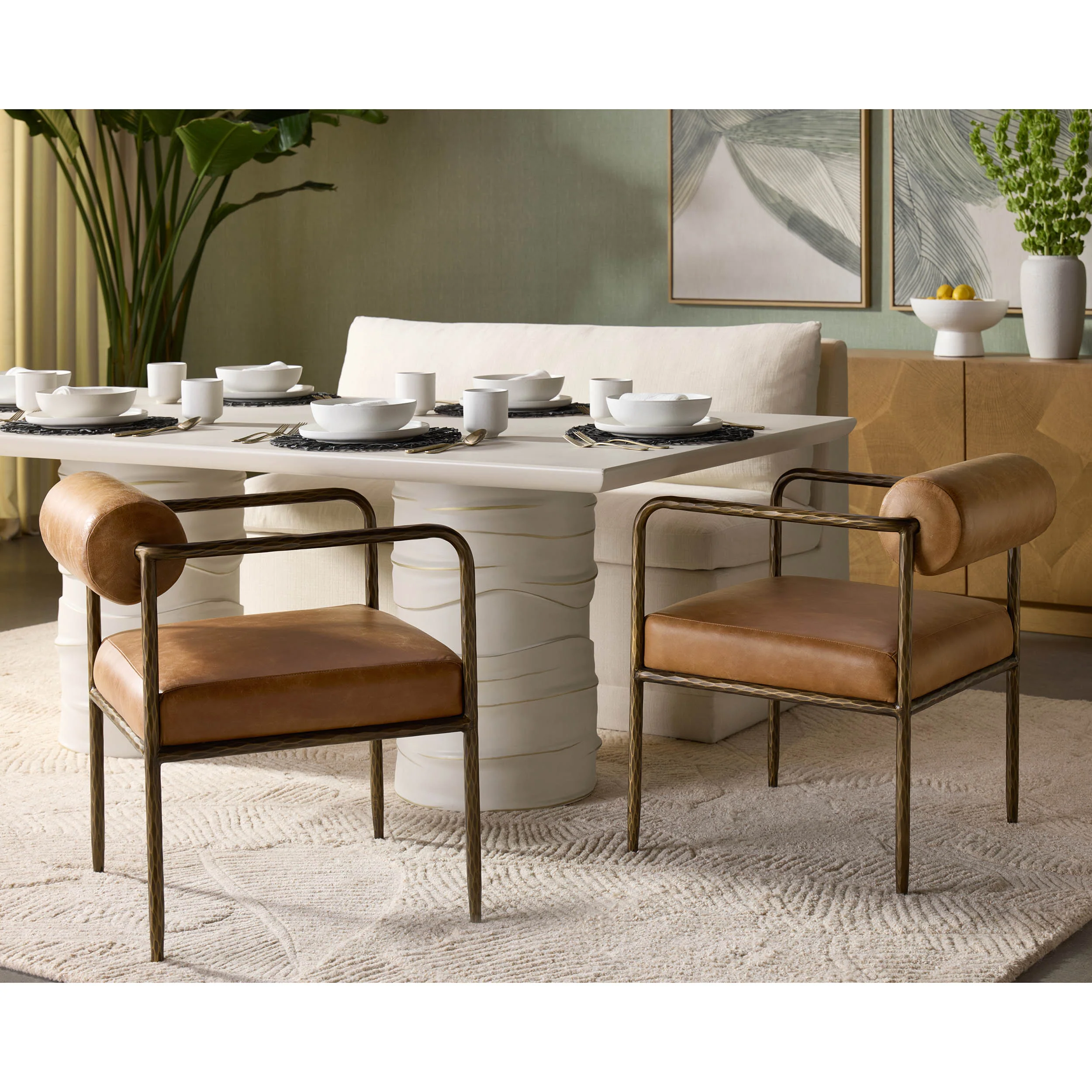 Ajani Leather Dining Arm Chair, Tan - Image 6