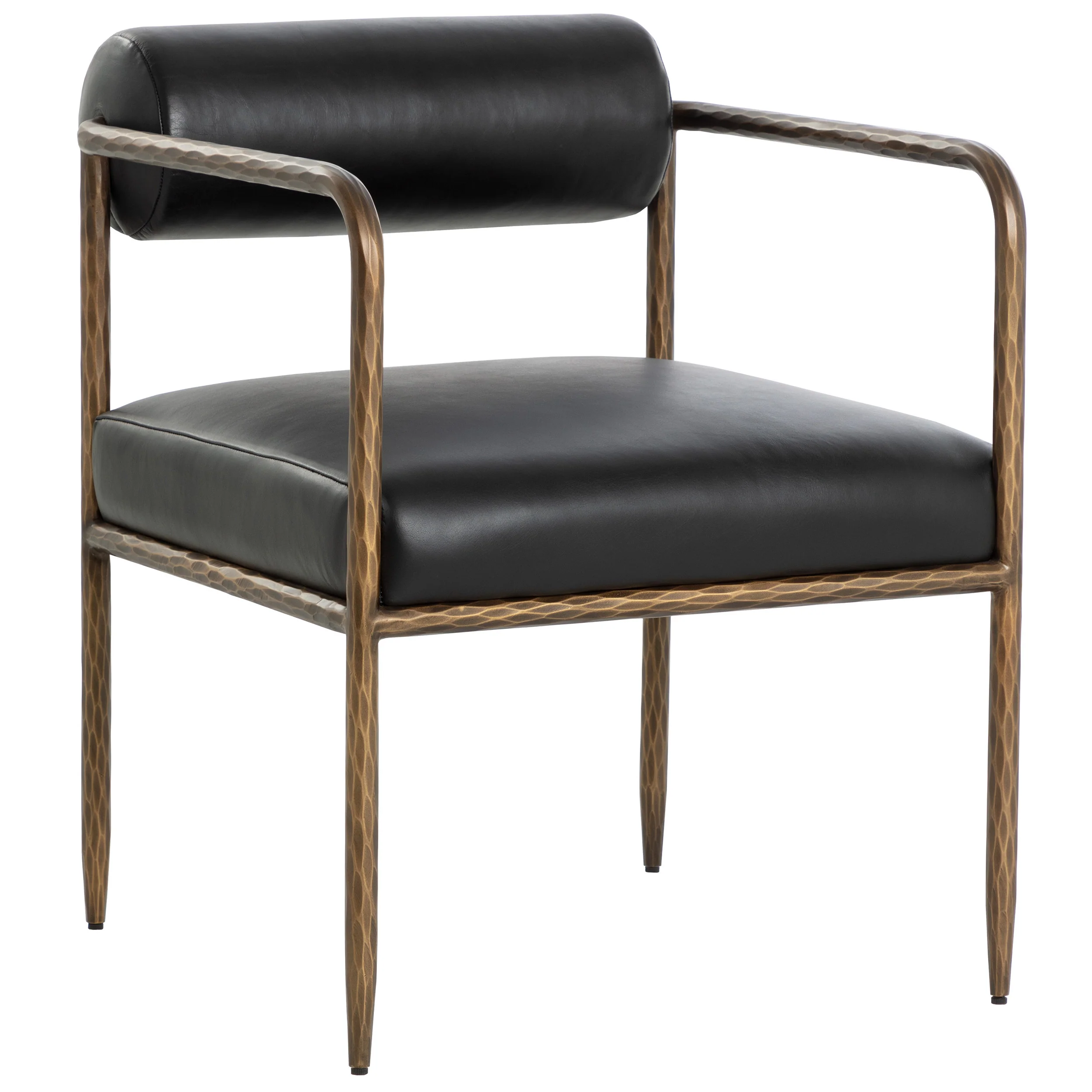 Ajani Leather Dining Arm Chair, Charcoal Black