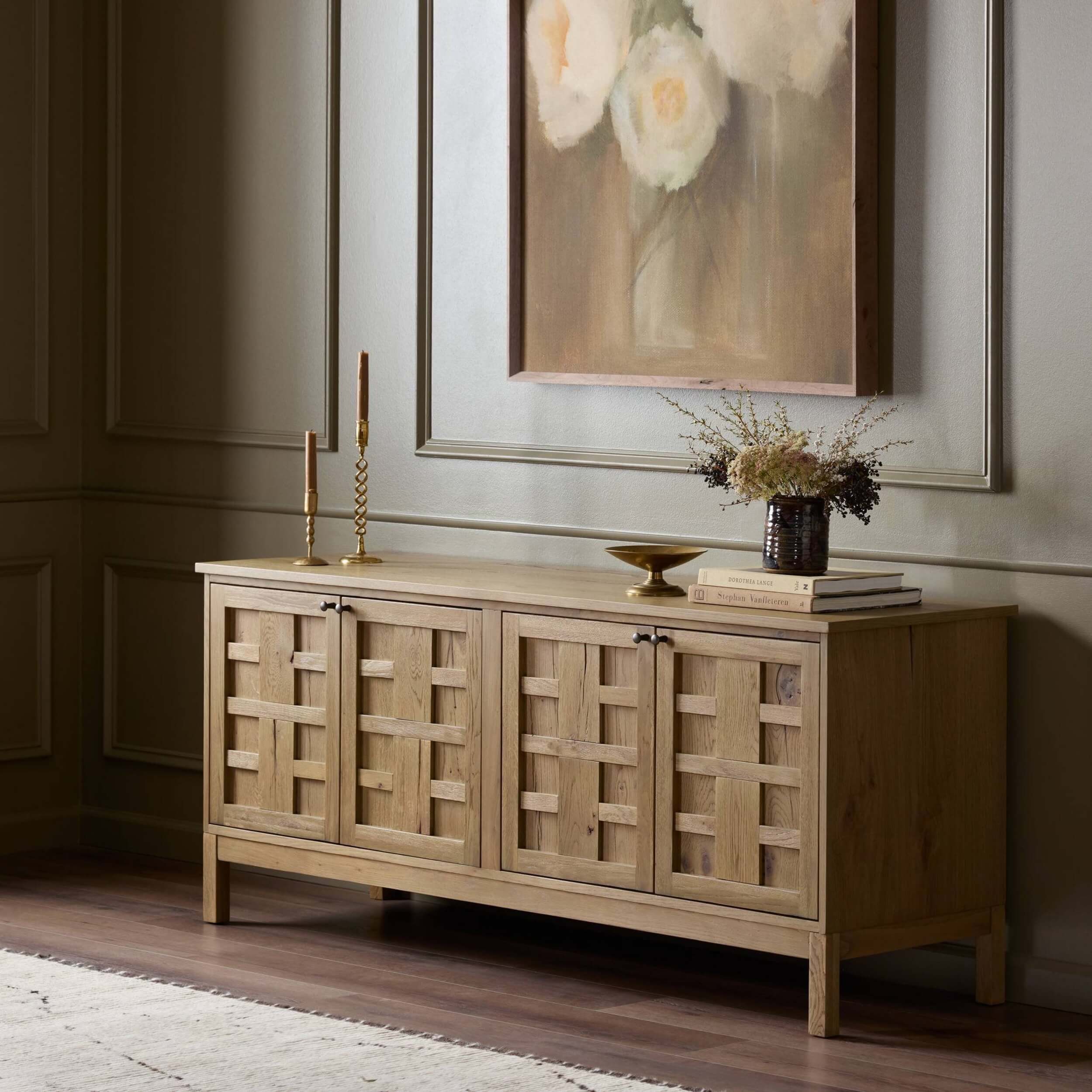 Alessio Media Console, Aged Natural Oak by Four Hands - Image 8