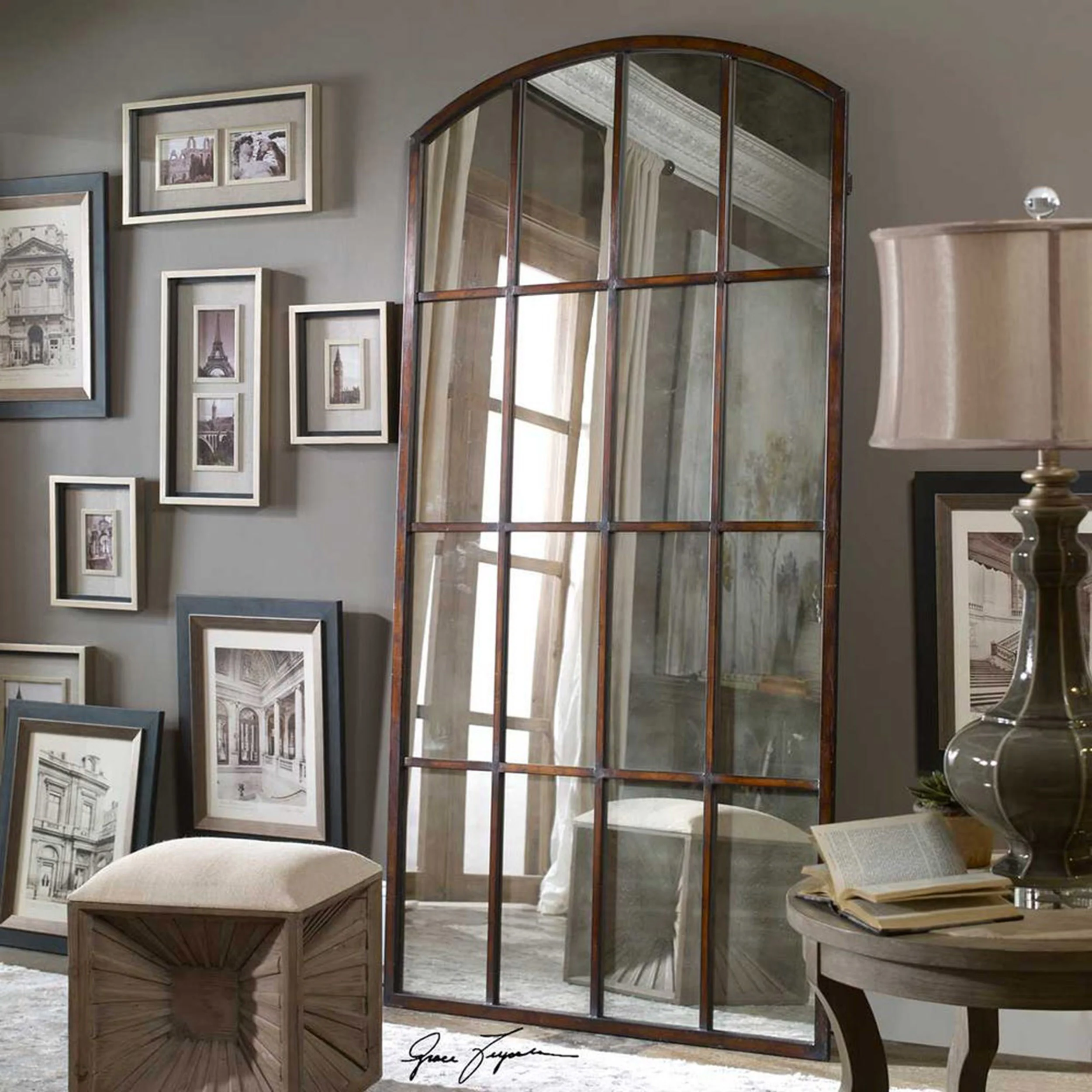 Amiel Large Arch Mirror, Bronze - Image 3