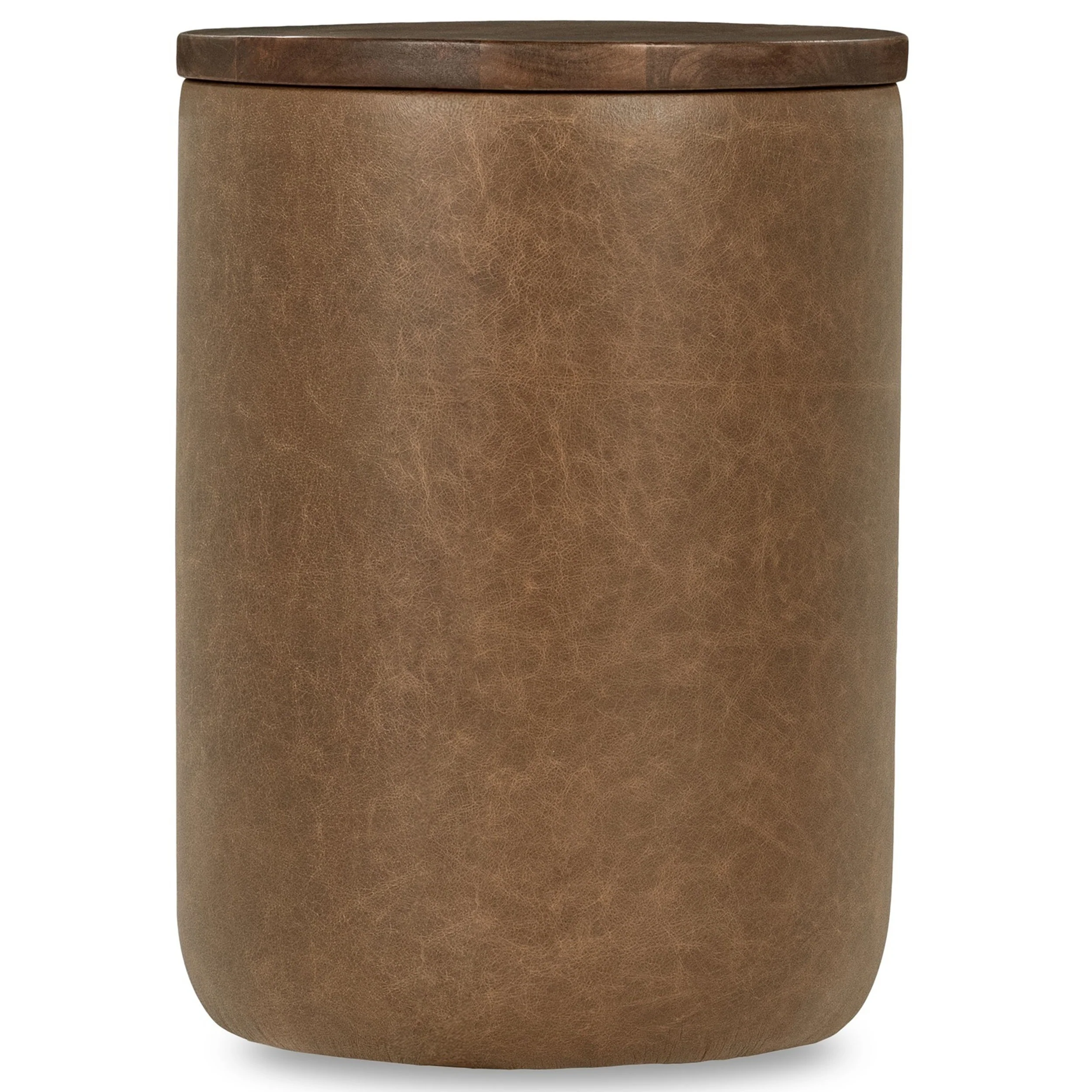 Andra Leather Round Accent Table, Tan