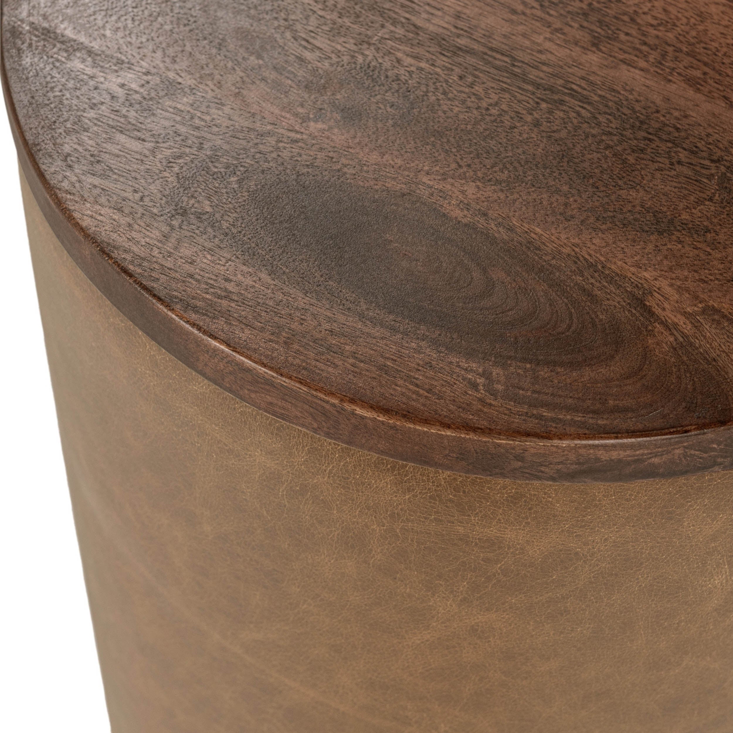 Andra Leather Round Accent Table, Tan - Image 3