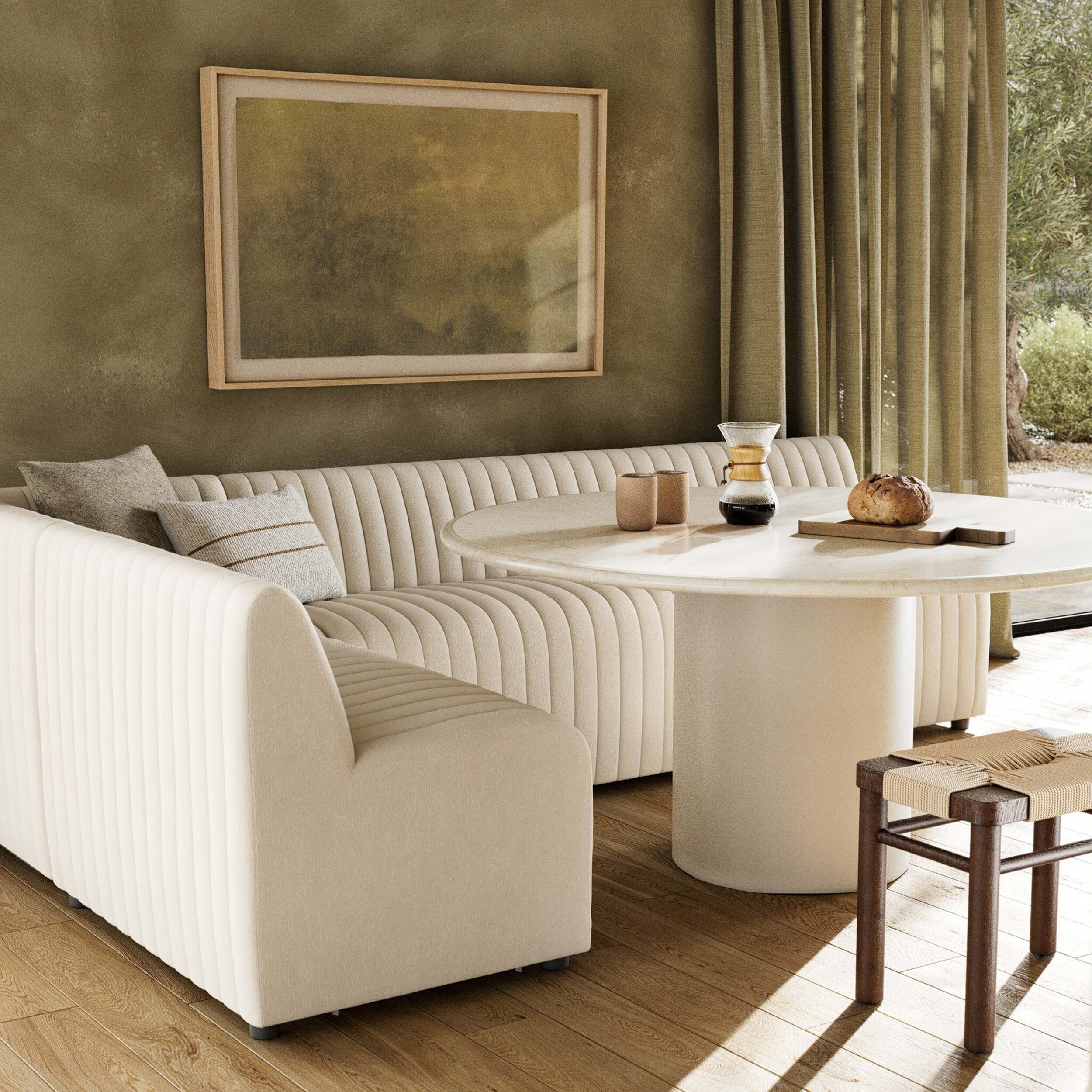 Augustine 110" Dining L-Shape Banquette, Capri Oatmeal by Four Hands - Image 4
