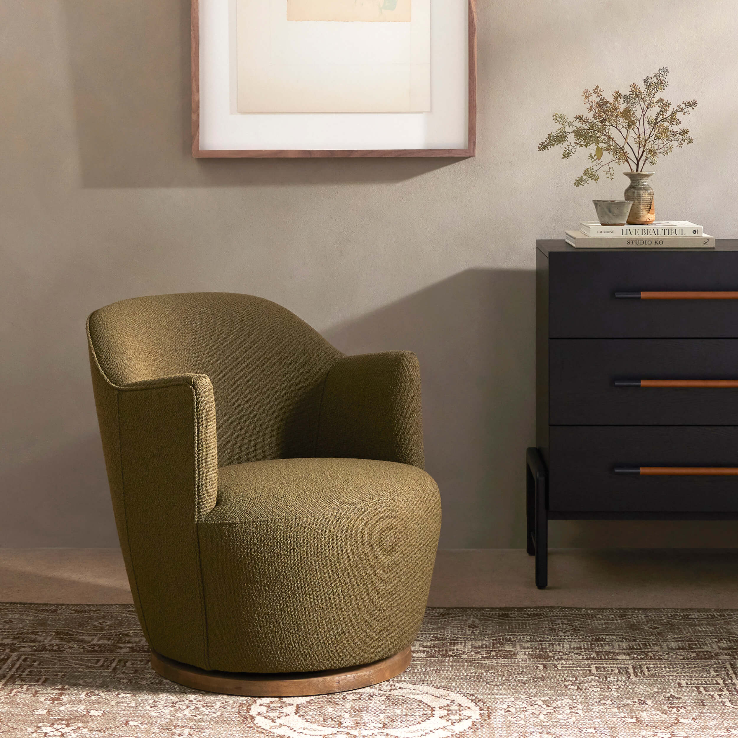 Aurora Swivel Chair, Fiqa Boucle Olive by Four Hands - Image 7
