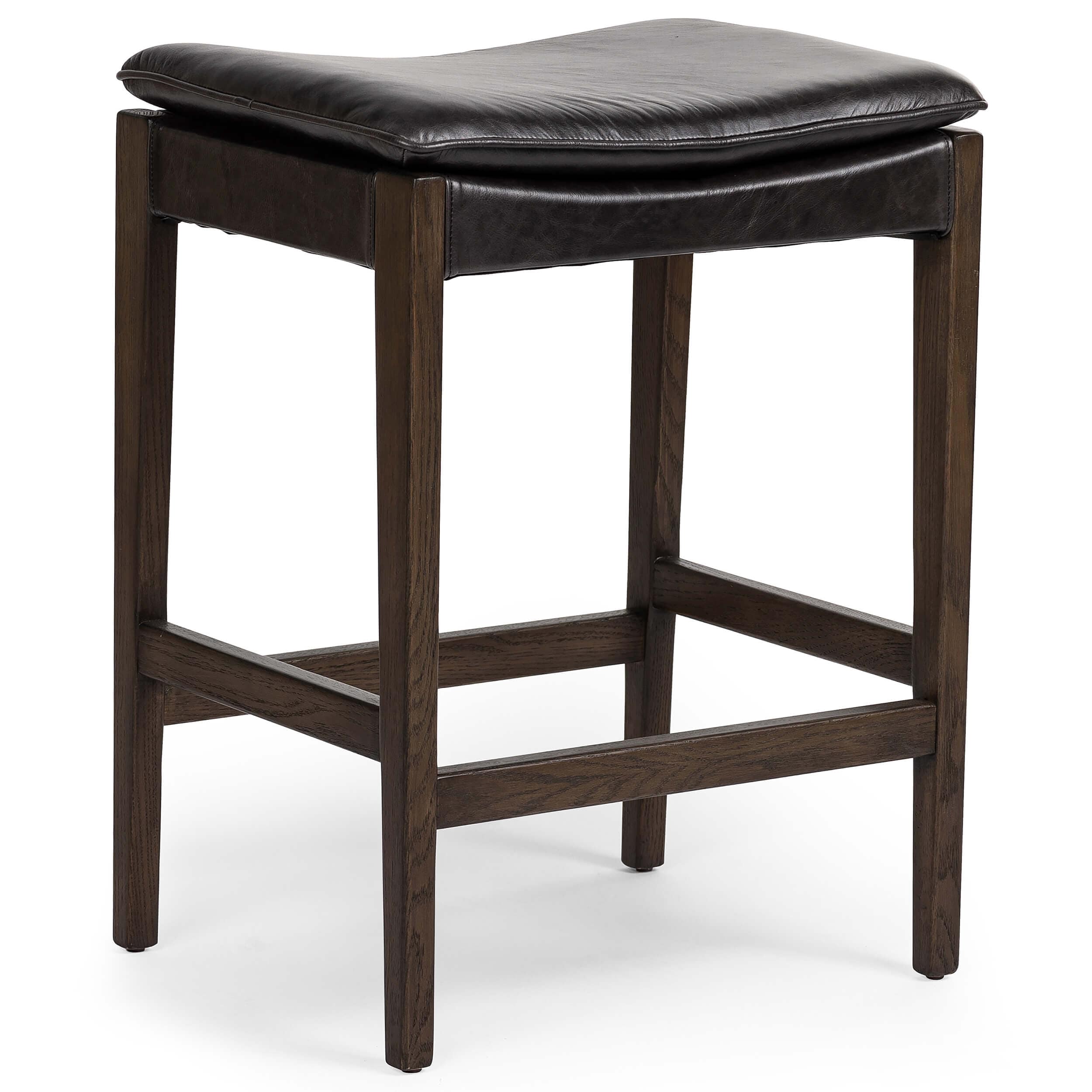 Aya Leather Bar & Counter Stool, Sonoma Black by Four Hands