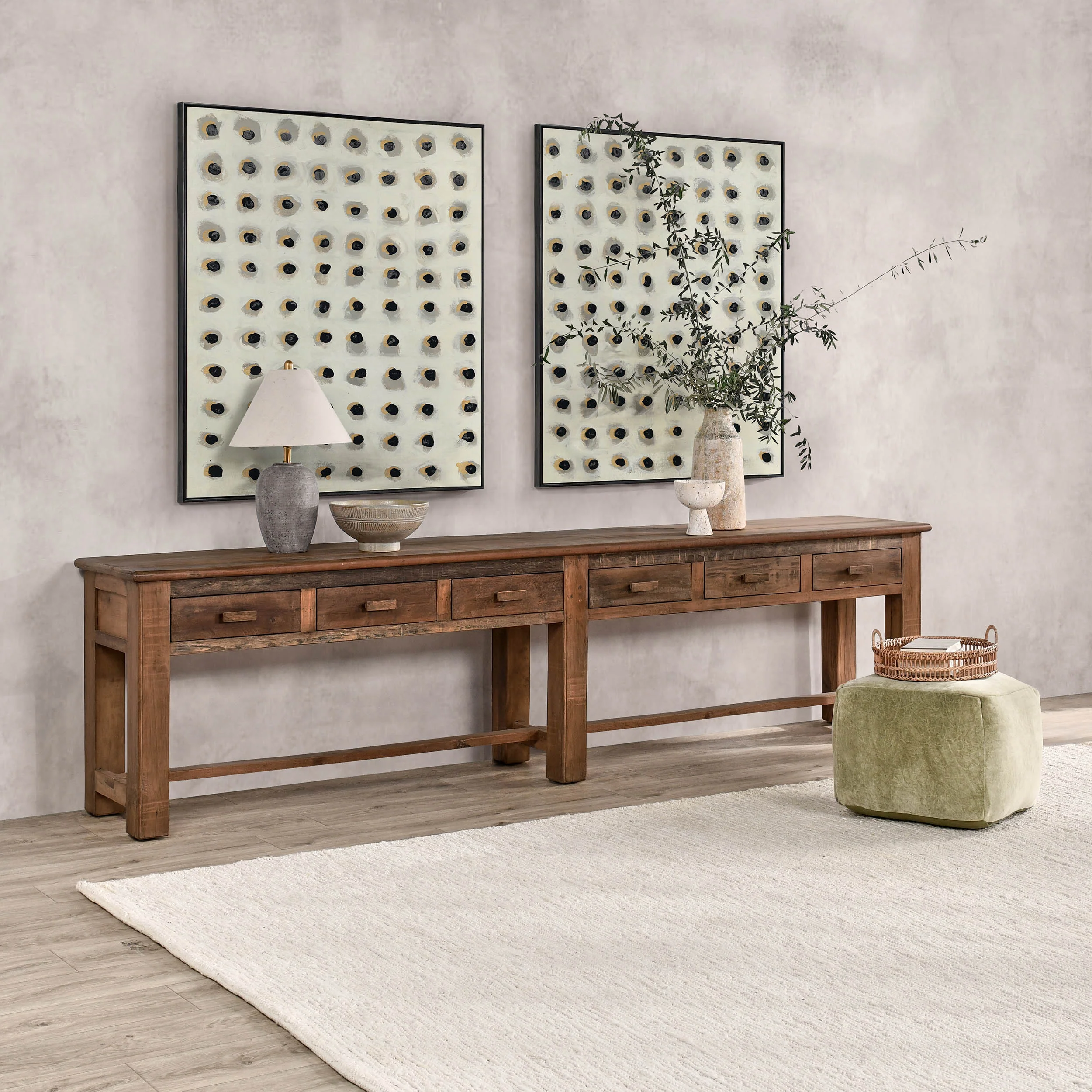 Ezra 6 Drawer Console Table, Natural - Image 7