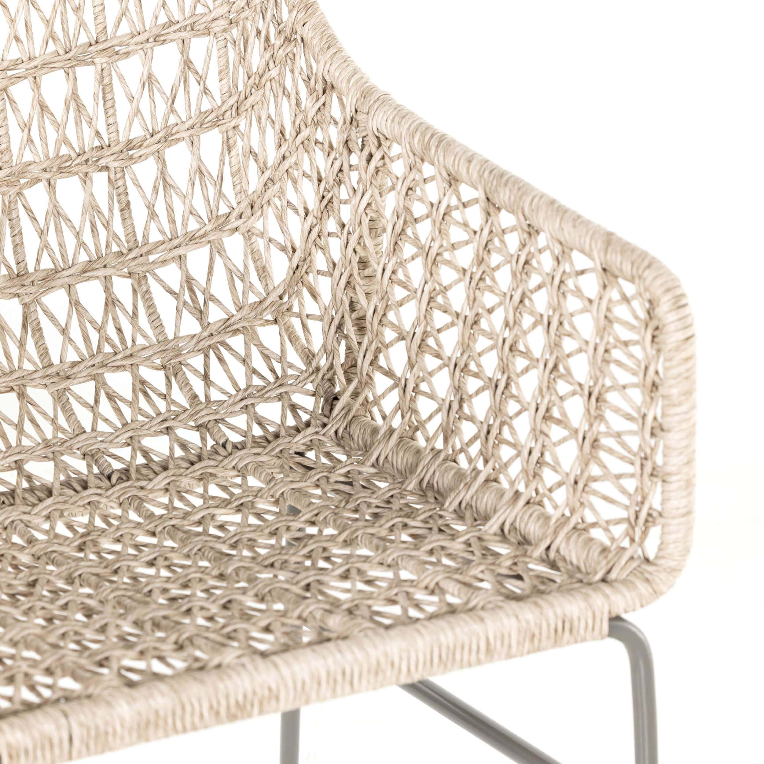 Bandera Outdoor Woven Dining Chair w/Seat Cushion, Vintage White, Set of 2 by Four Hands - Image 5