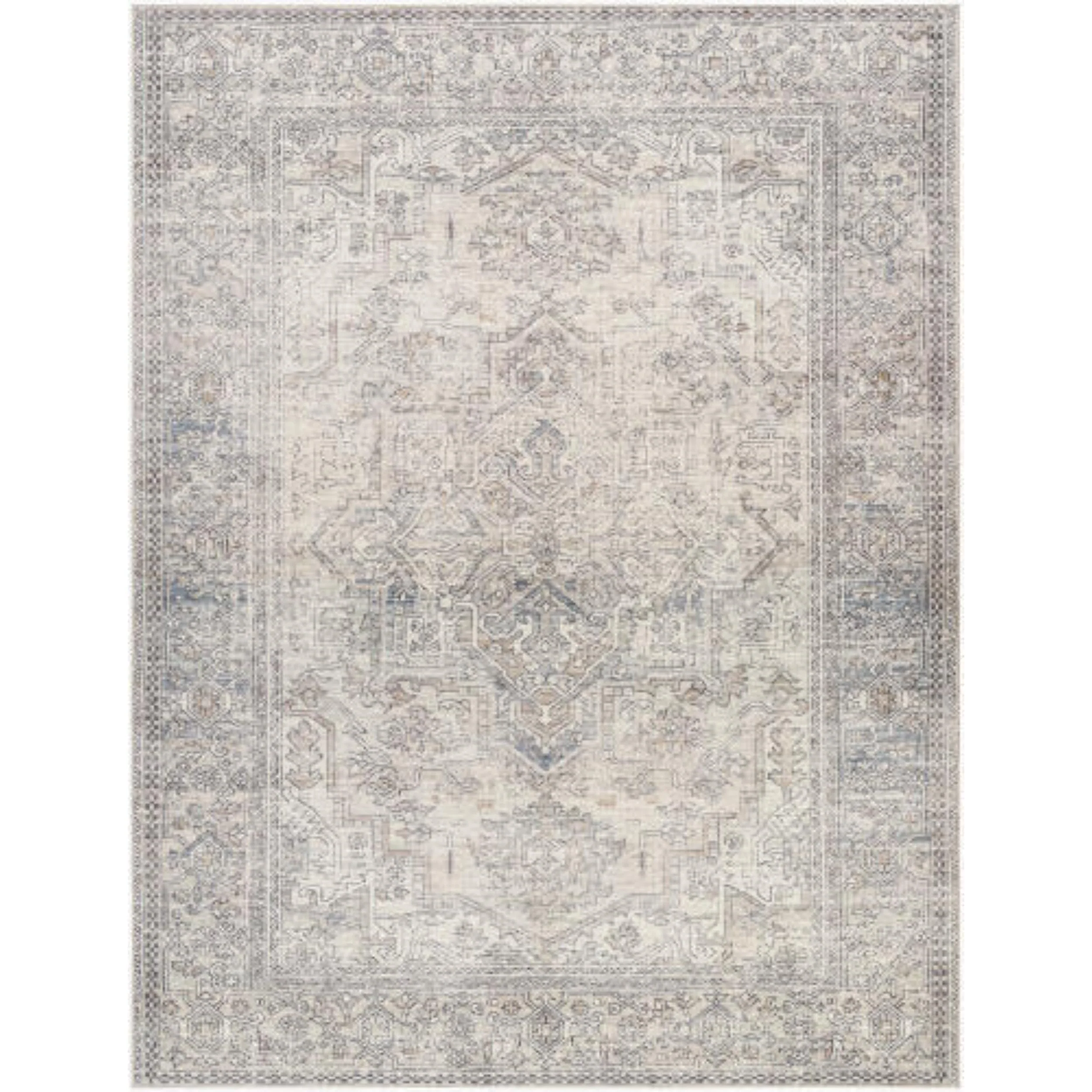 Becki Owens x Livabliss Rug Margot BOSC-2300, White/Light Sage/Charcoal/Brown/Wheat/Light Blue