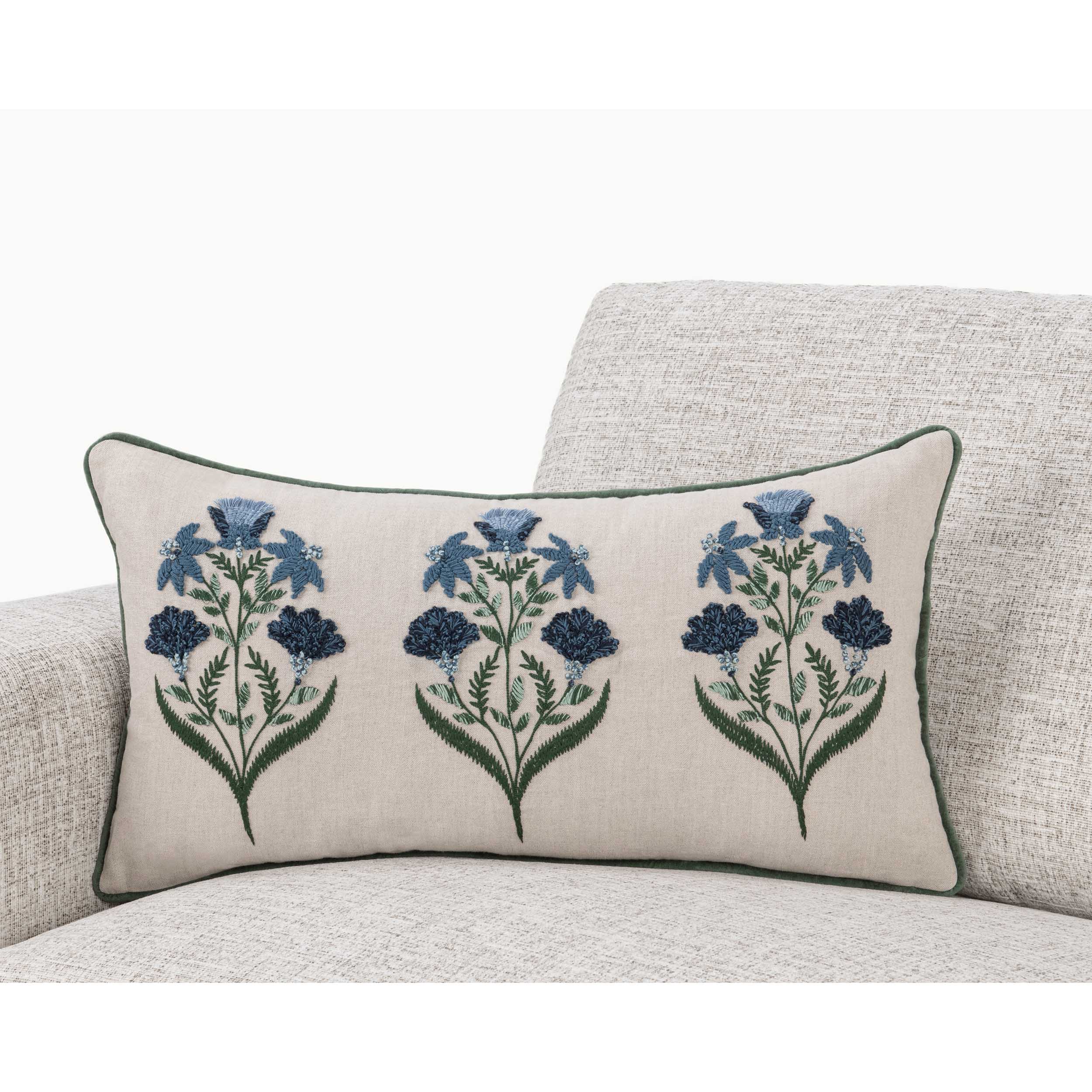 Belcourt Floral Lumbar Pillow, Natural/Blue - Image 5