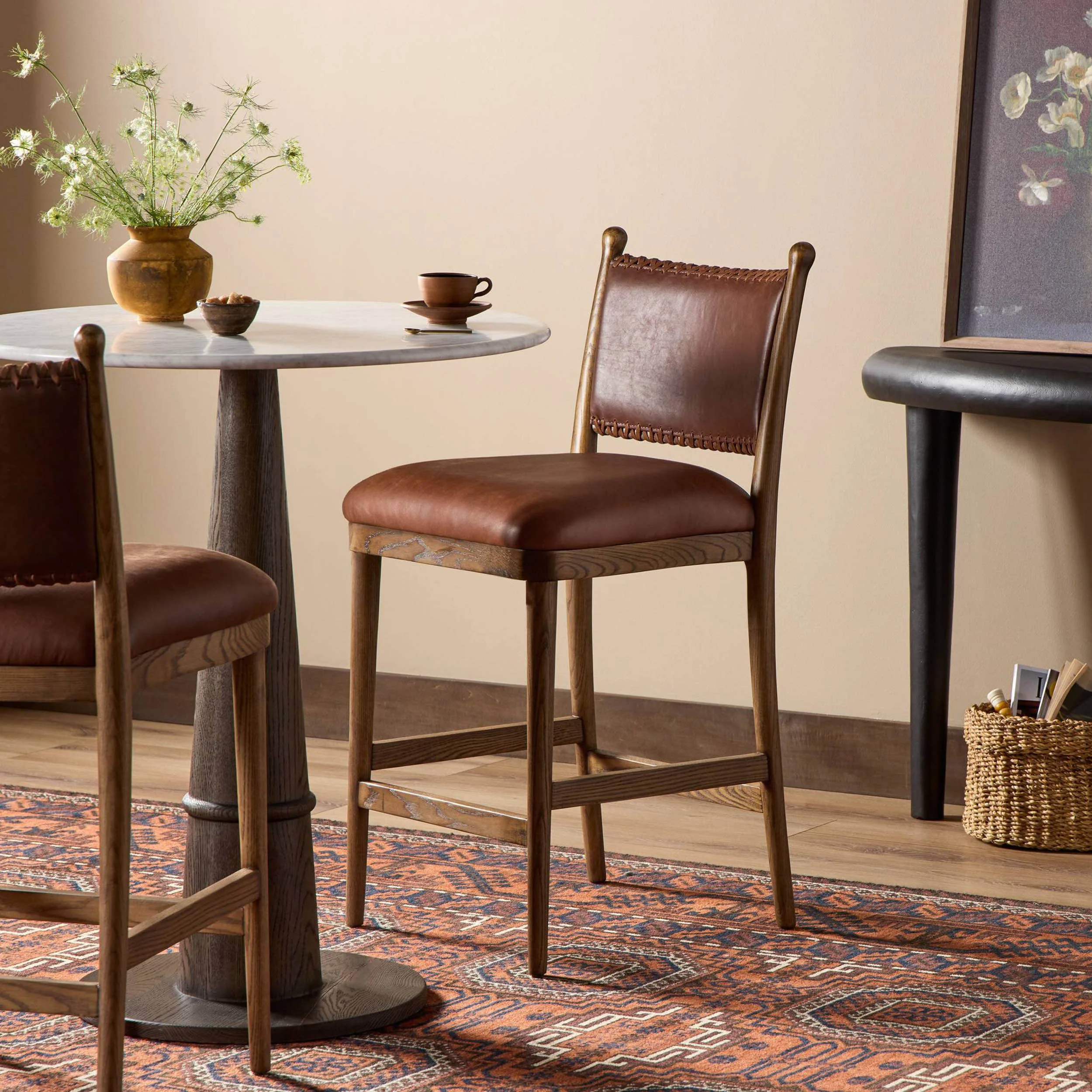 Bella Leather Bar & Counter Stool, Dulane Mahogany by Amber Lewis x Four Hands - Image 7