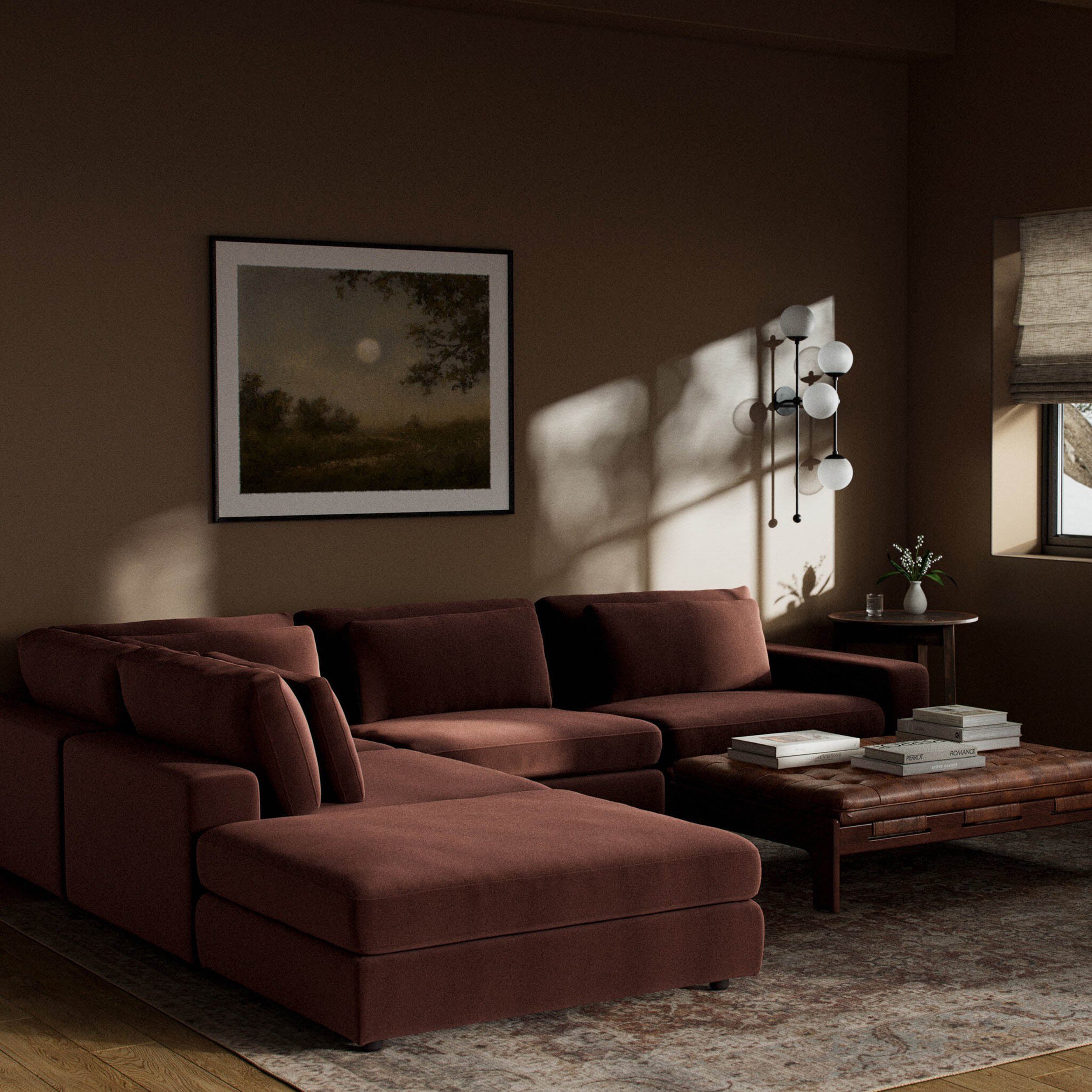 Bloor 4 Piece Sectional w/ Ottoman, Surrey Auburn by Four Hands - Image 4