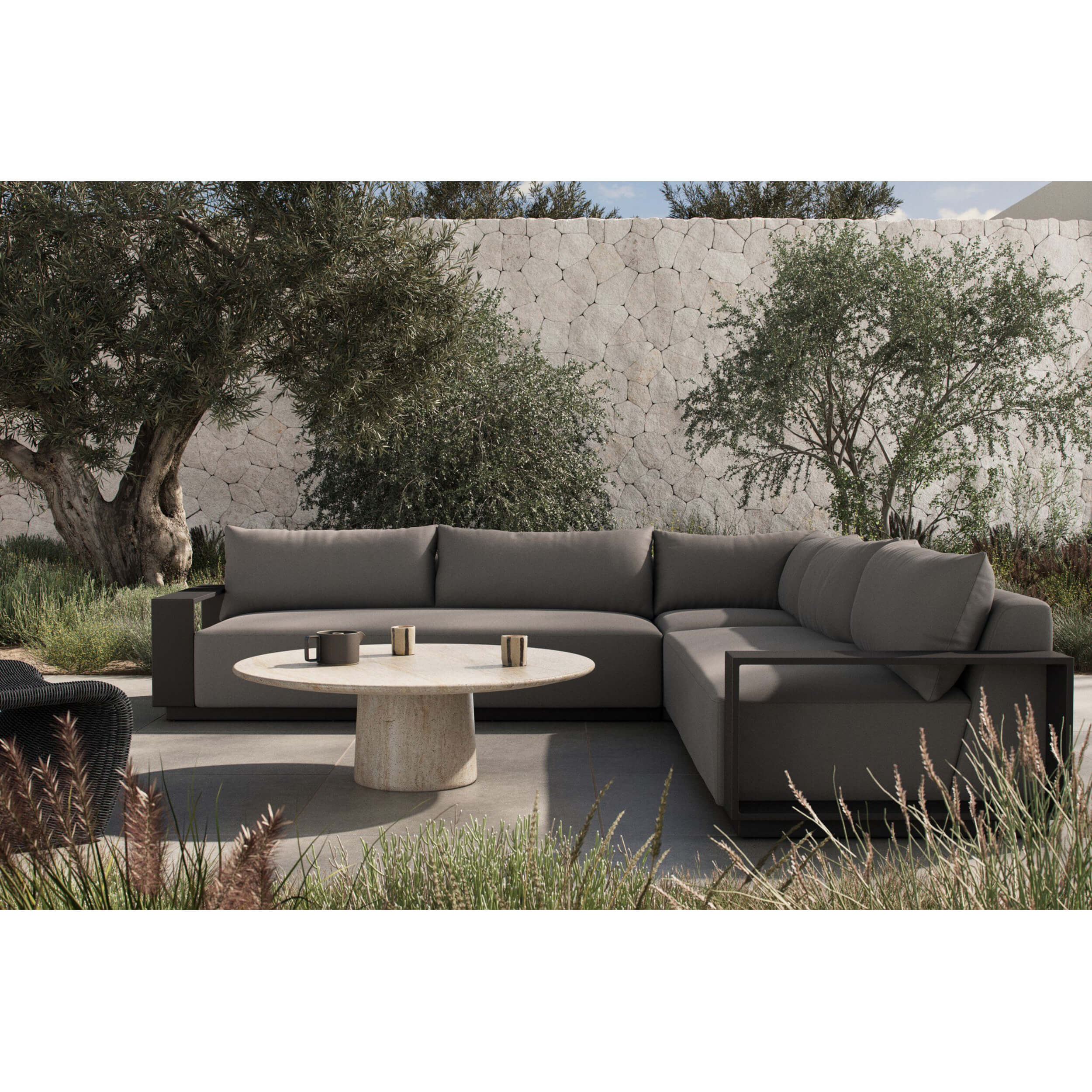 Branford Outdoor Metal 3 Piece Sectional, Arashi Graphite by Four Hands - Image 5