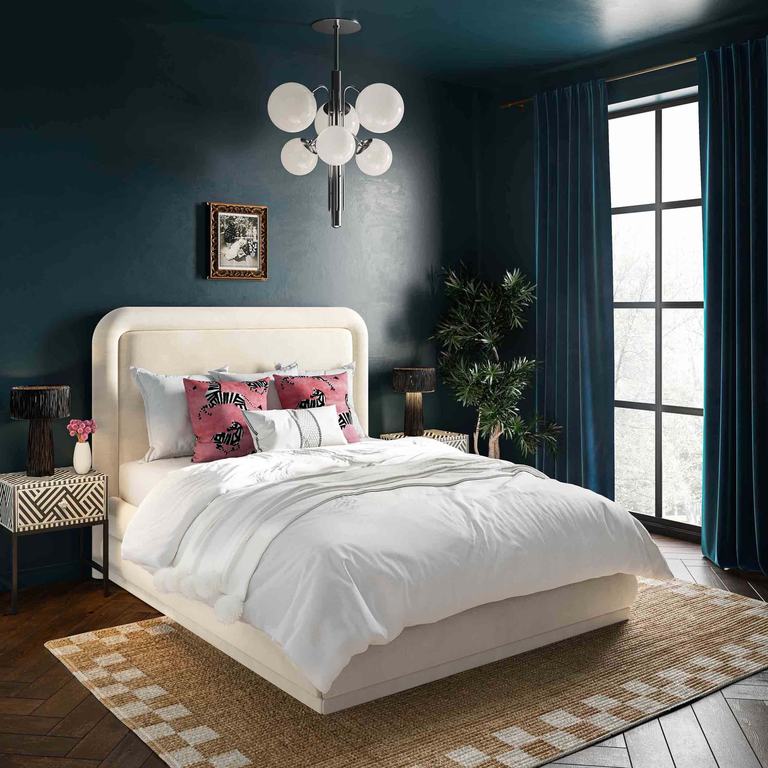 Briella Velvet Bed, Cream - Image 4