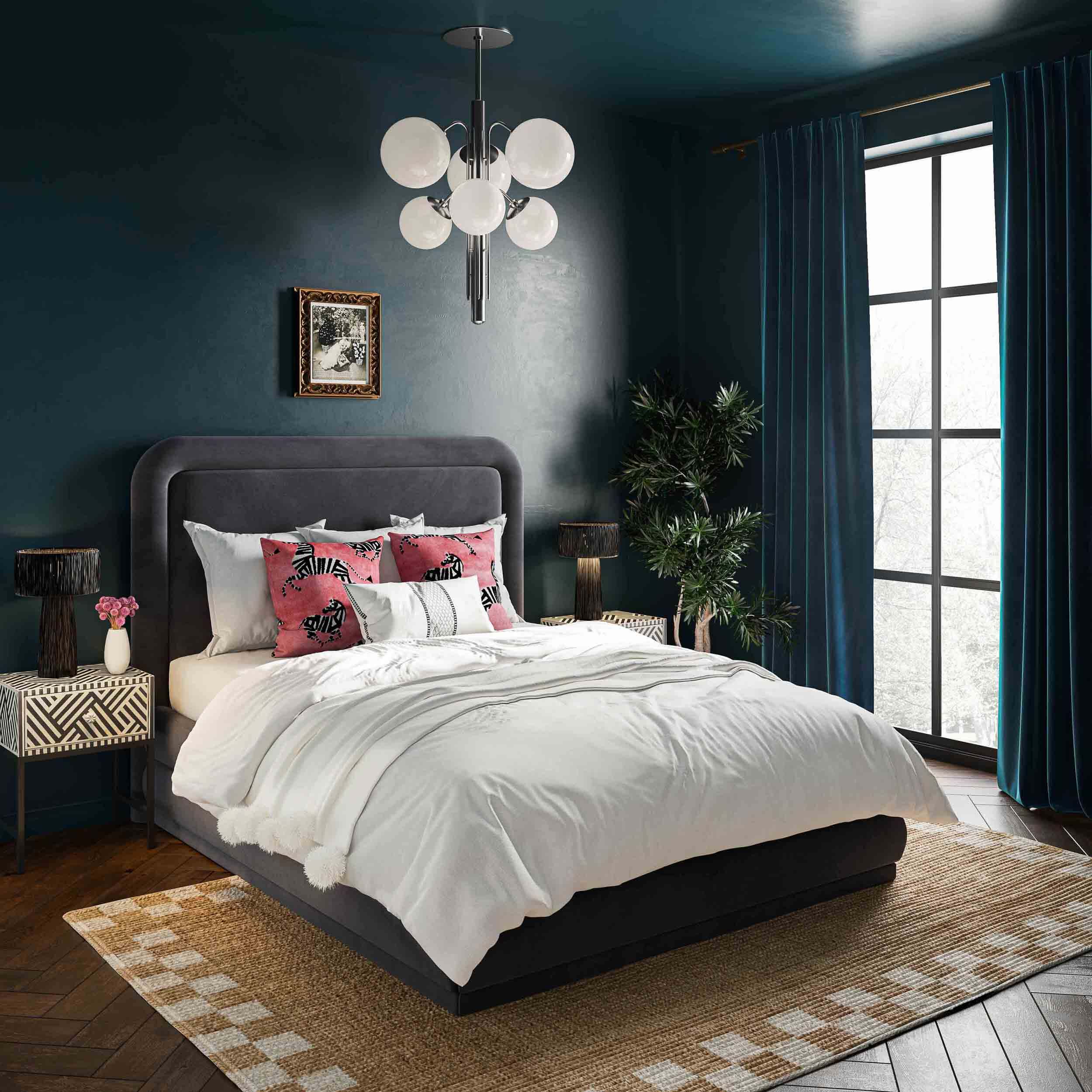 Briella Velvet Queen Bed, Dark Grey - Image 4