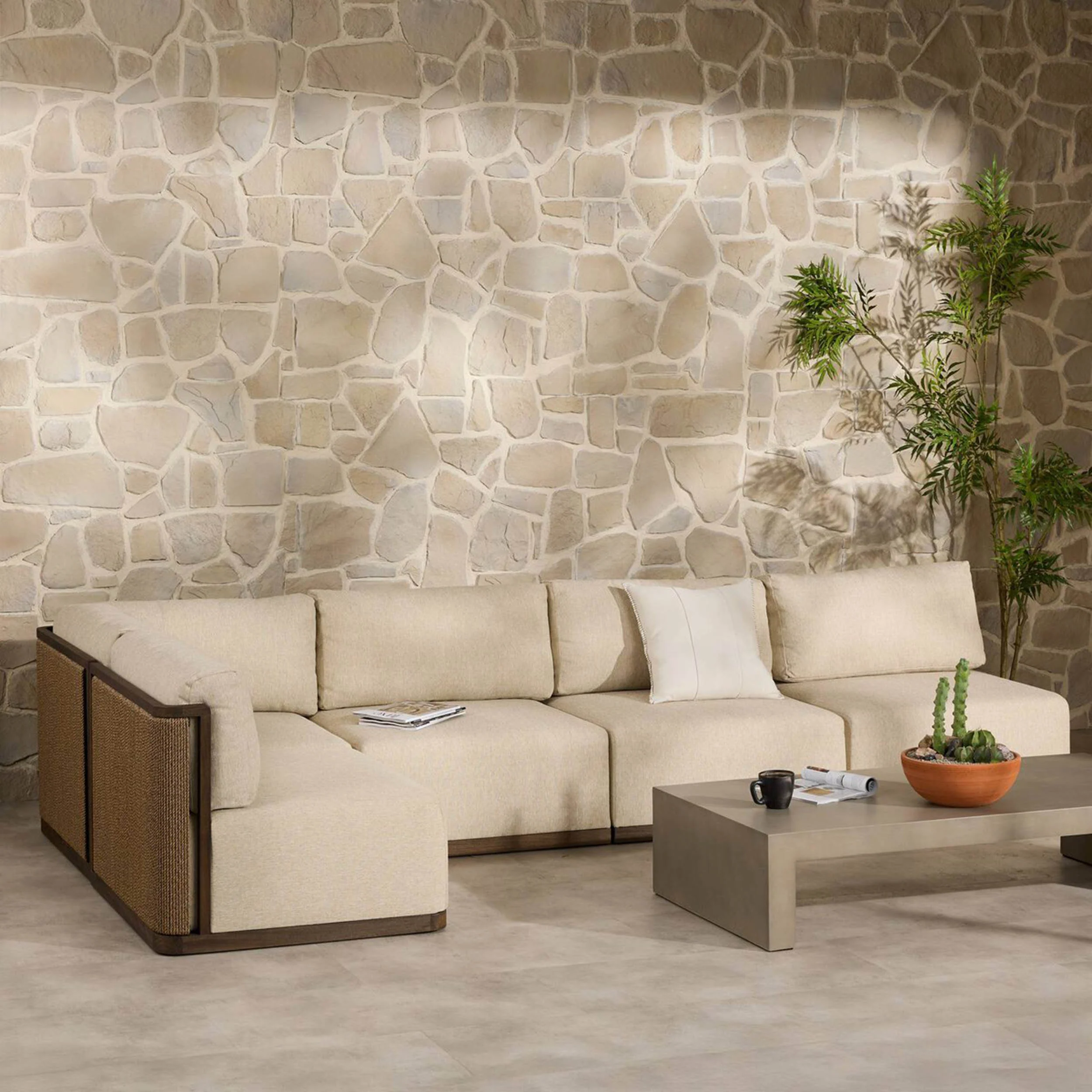 Brio Outdoor 5 Piece Sectional, Ellor Beige by Four Hands - Image 7