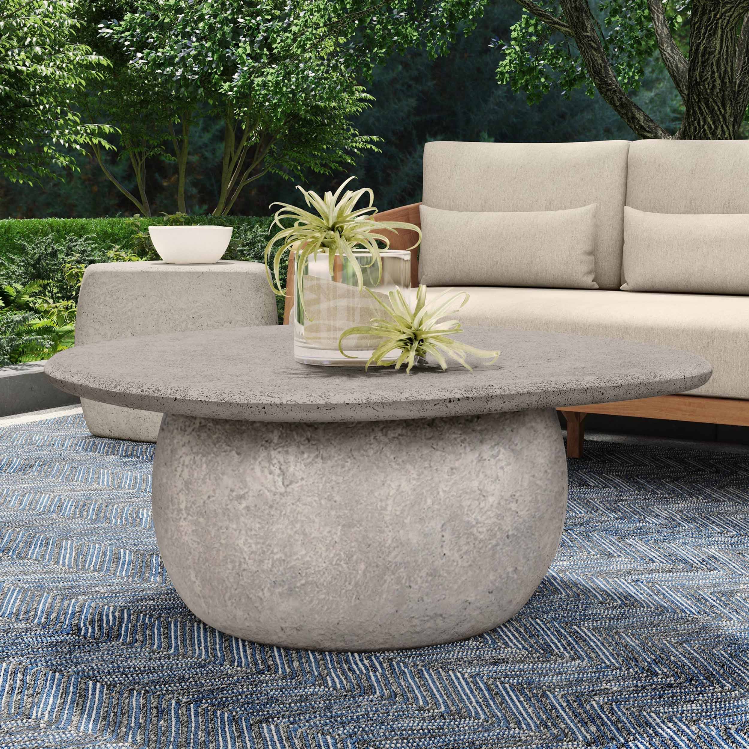 Britney Outdoor Round Coffee Table, Light Gray - Image 5