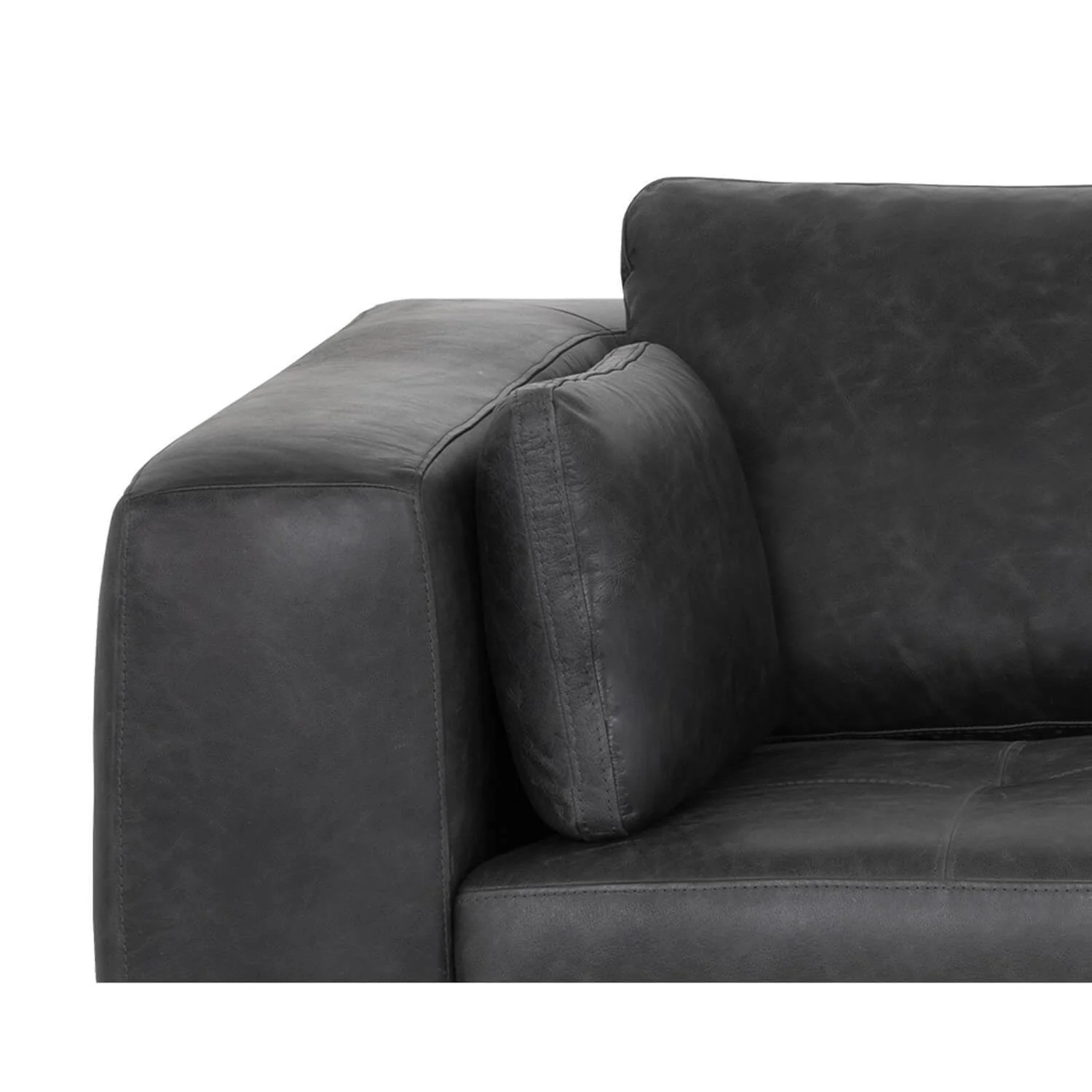 Burr Leather Sofa, Serbia Black - Image 4