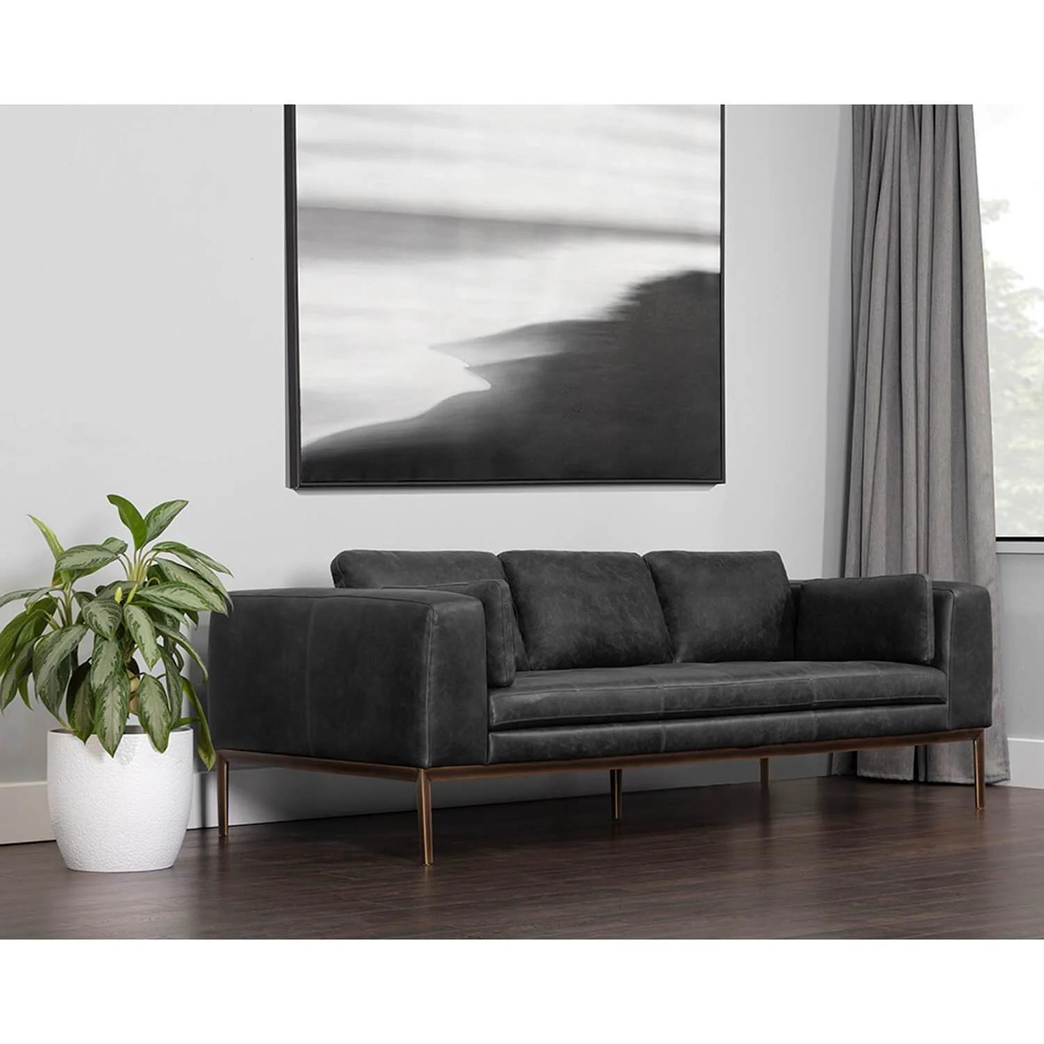 Burr Leather Sofa, Serbia Black - Image 7