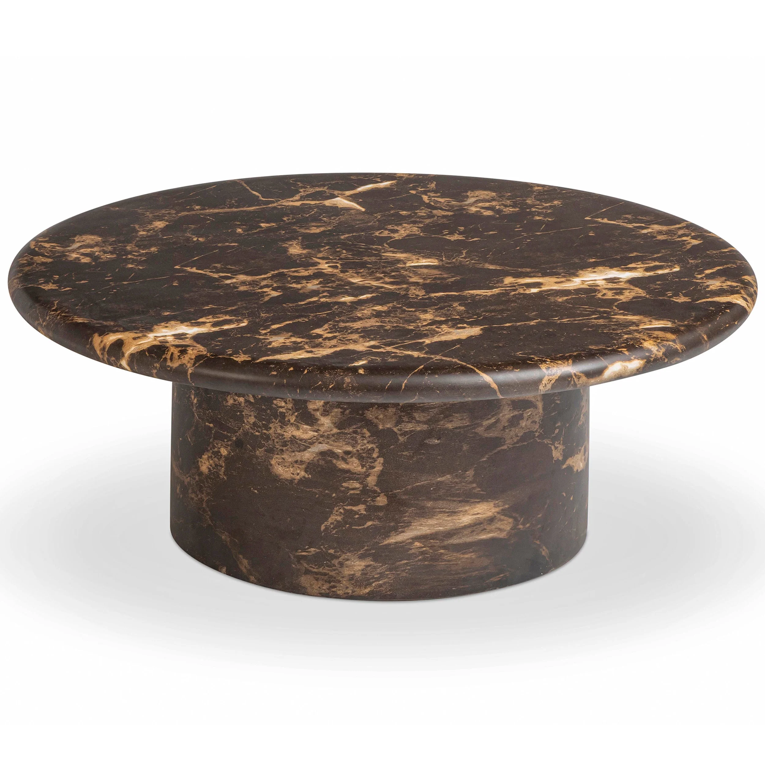 Byron Round Faux Marble Coffee Table, Dark Brown - Image 3