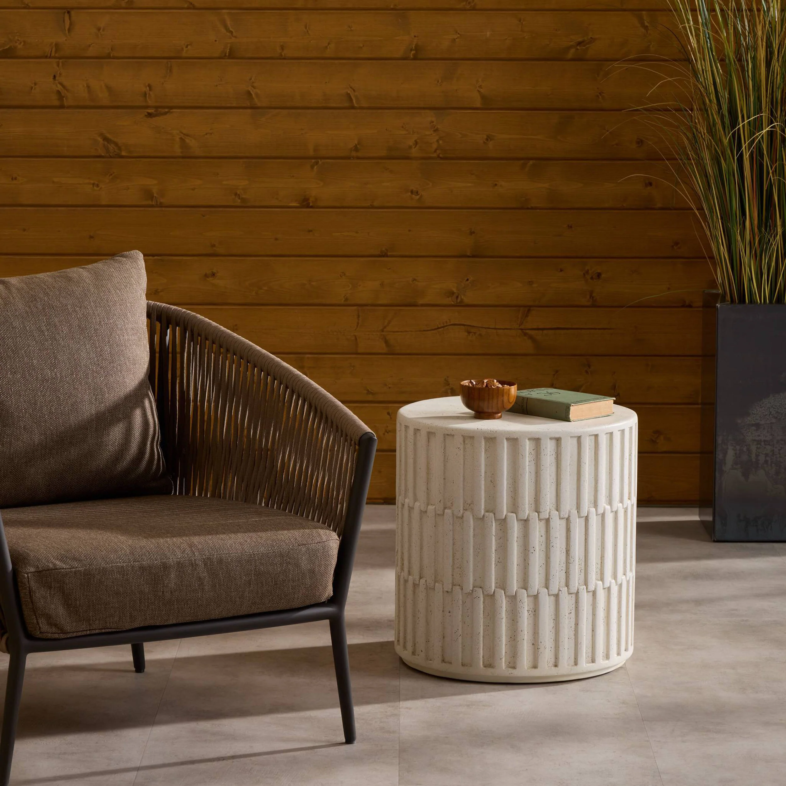 Callisto Outdoor End Table, Aged White by Four hands - Image 8