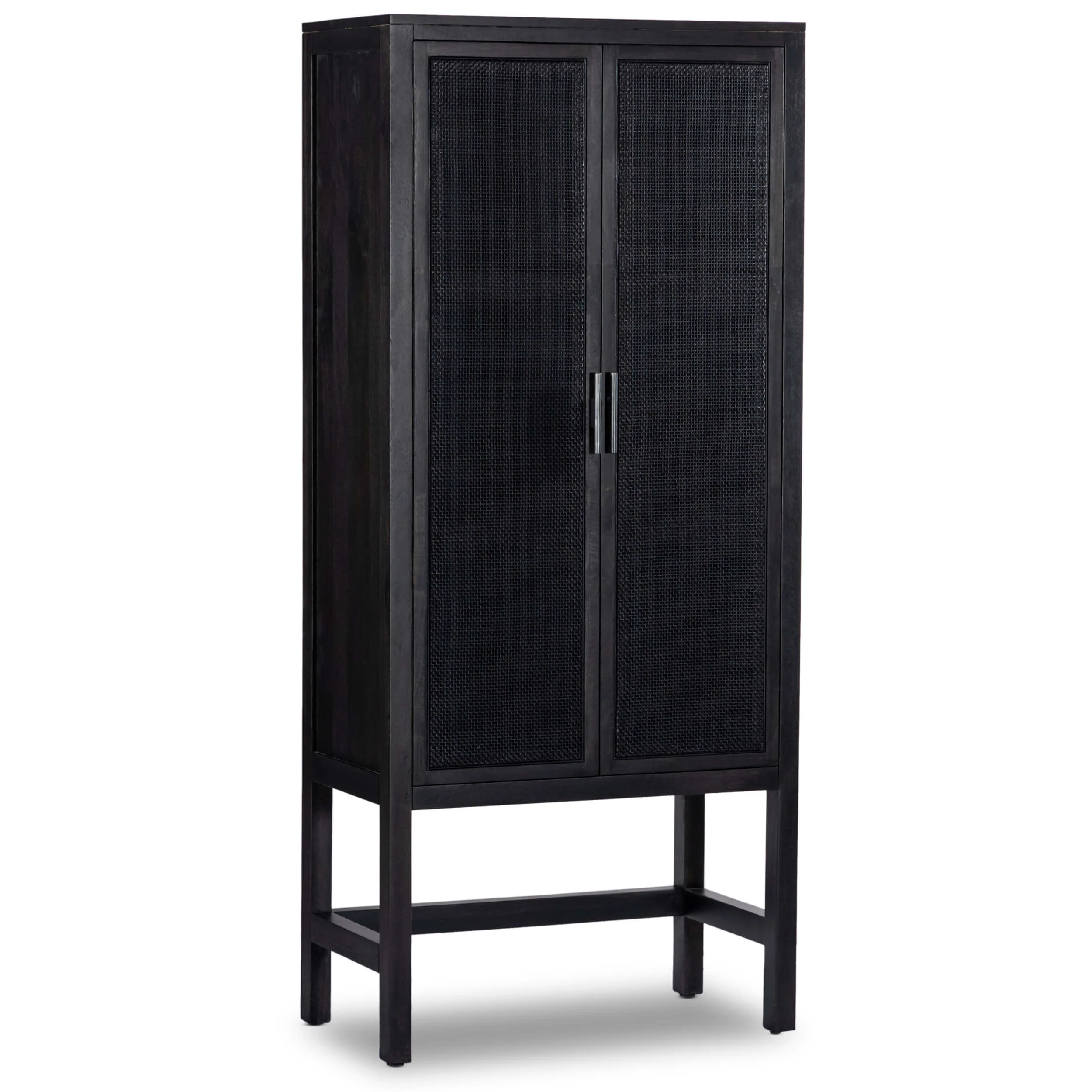 Caprice Narrow Cabinet, Black Wash w/Black Cane by Four Hands