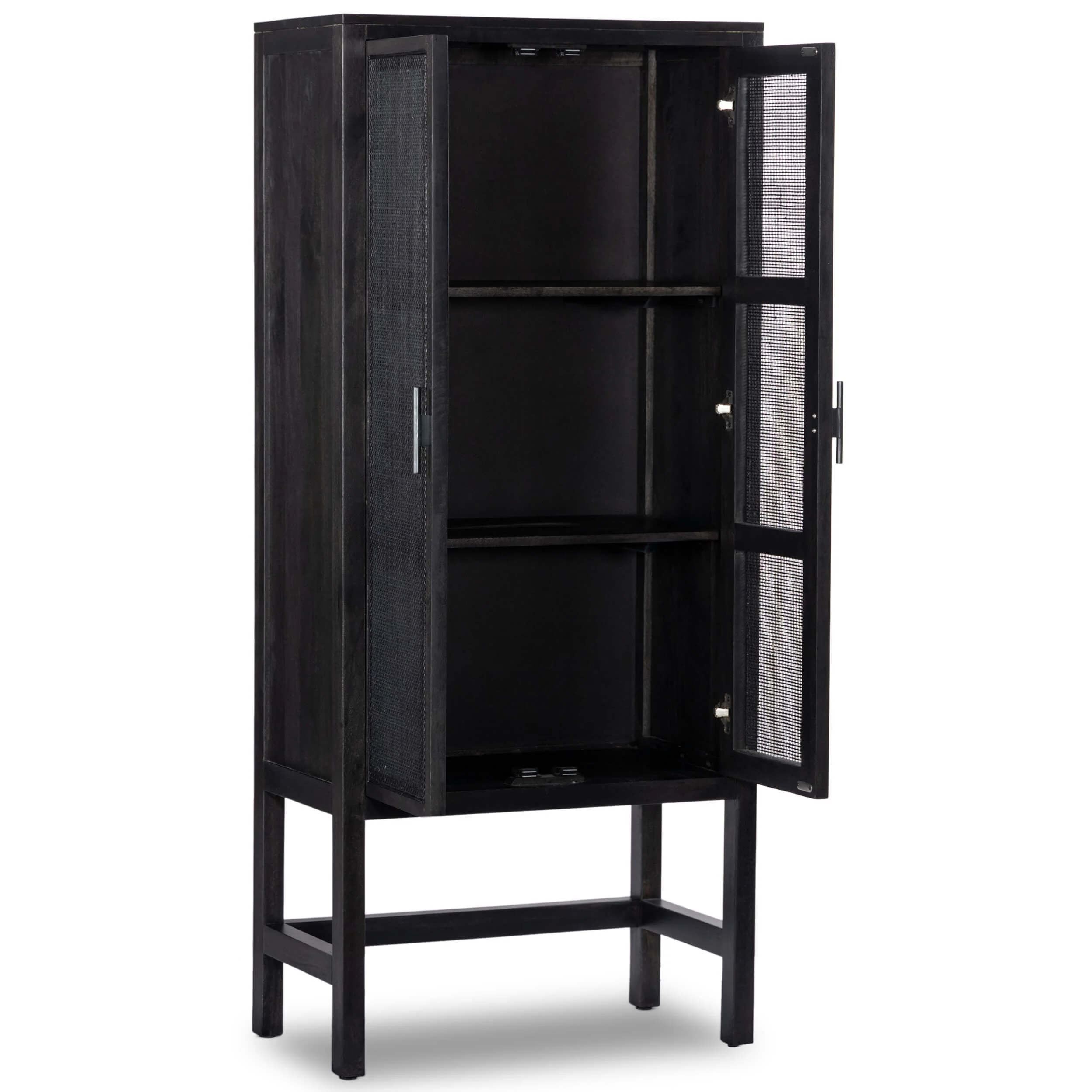 Caprice Narrow Cabinet, Black Wash w/Black Cane by Four Hands - Image 3
