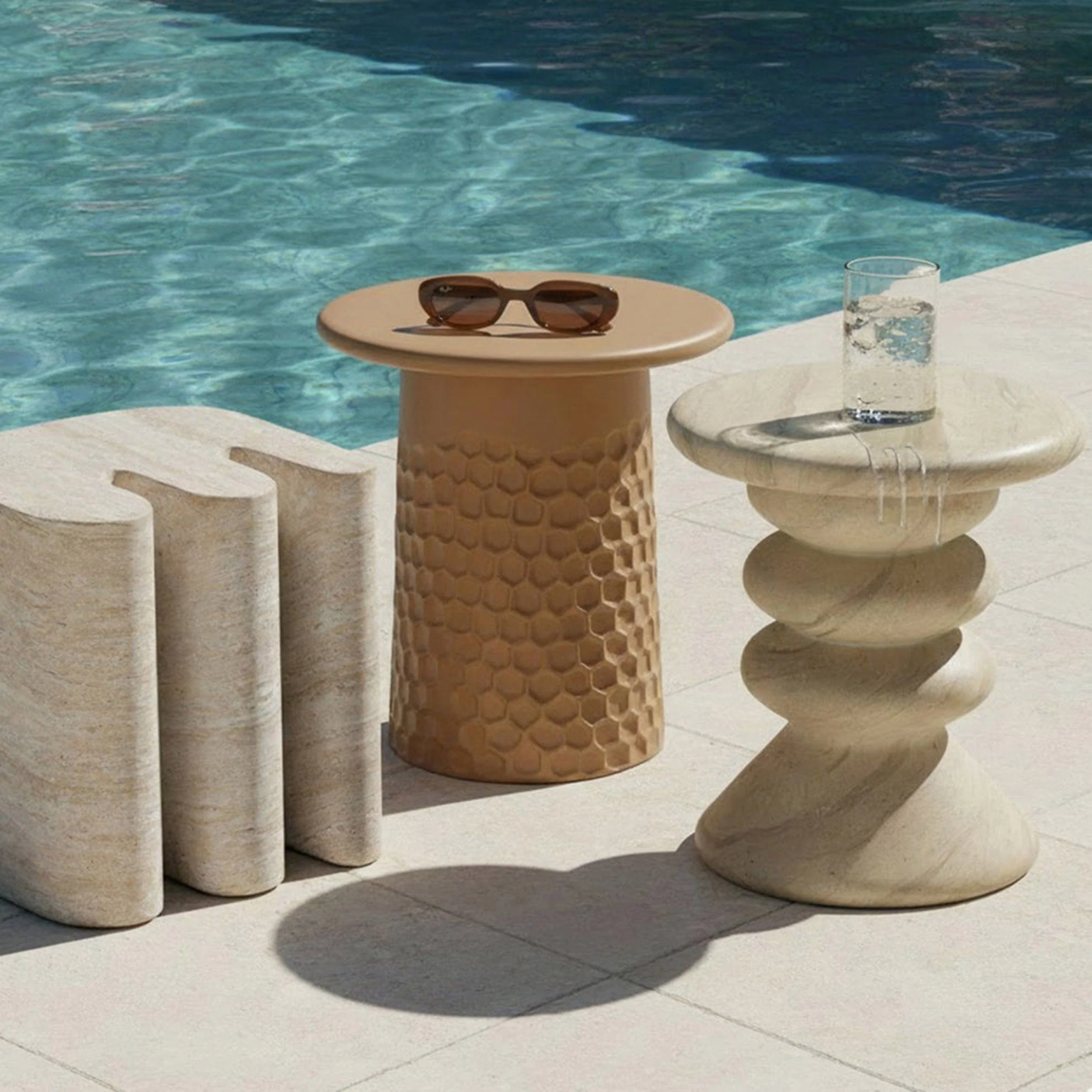 Thyme Outdoor Side Table, Travertine - Image 7