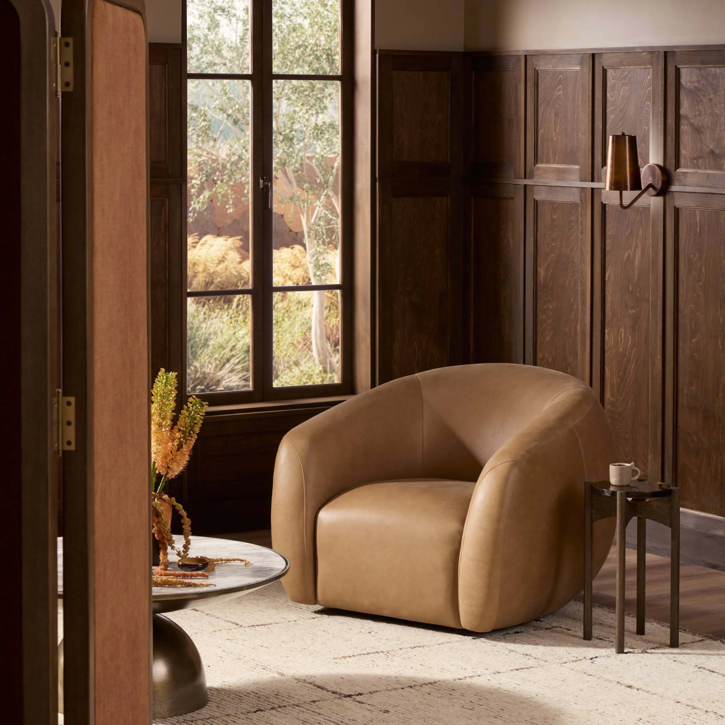 Channing Leather Swivel Chair, Palermo Drift by Four Hands - Image 6