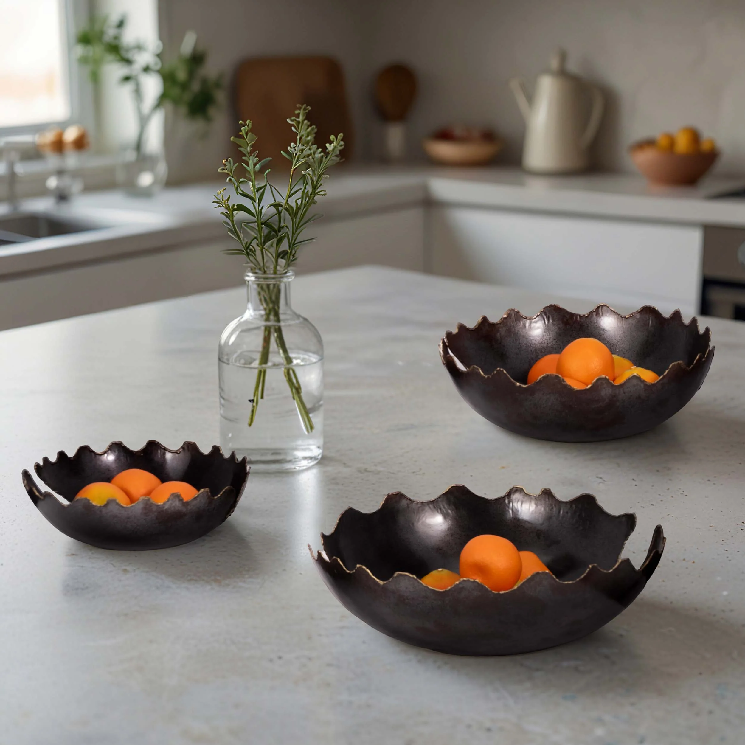 Chipped Bowls, Black, Set of 3 - Image 5