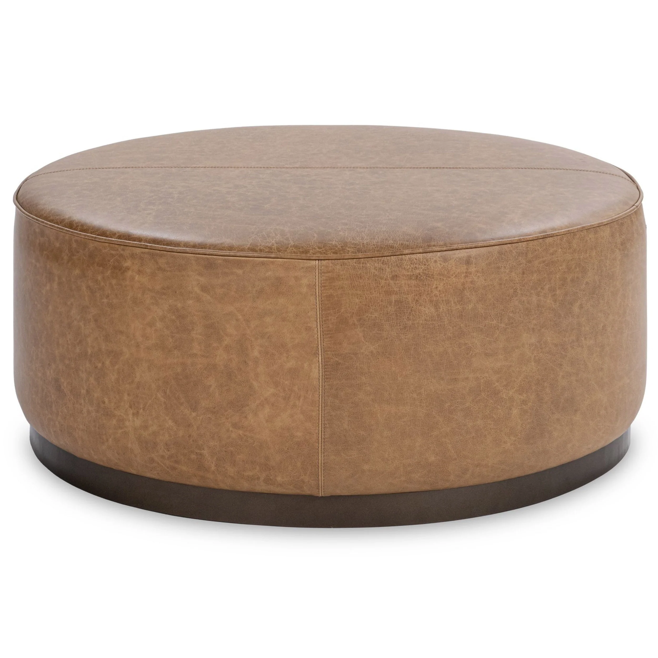 Clair 40" Round Leather Ottoman, Chestnut
