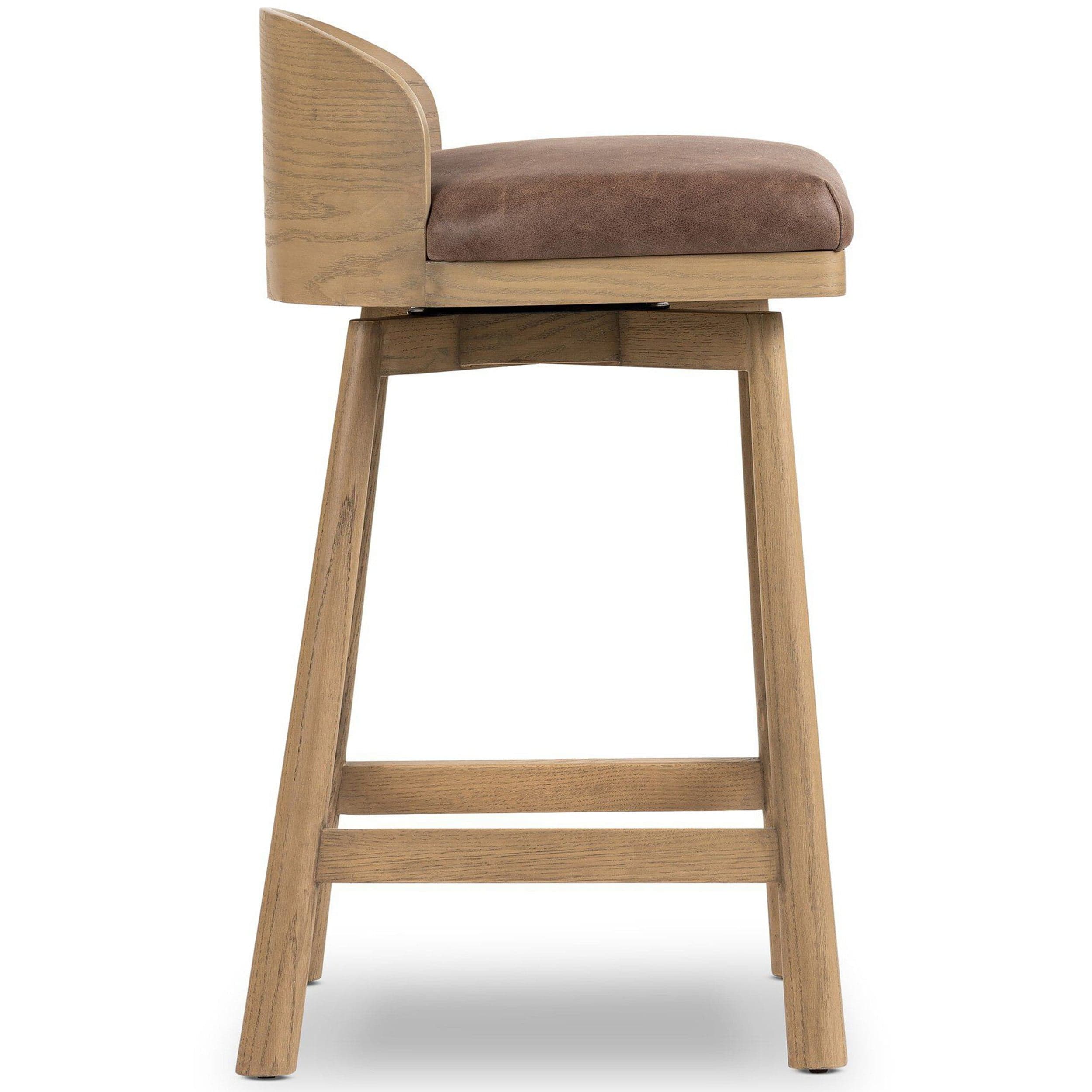 Cloris Leather Swivel Bar & Counter Stool, Palermo Cigar By Four Hands - Image 3