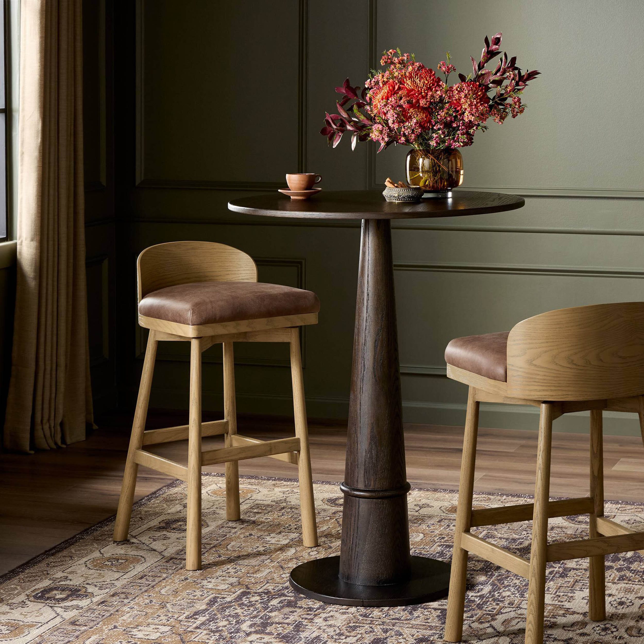 Cloris Leather Swivel Bar & Counter Stool, Palermo Cigar By Four Hands - Image 7