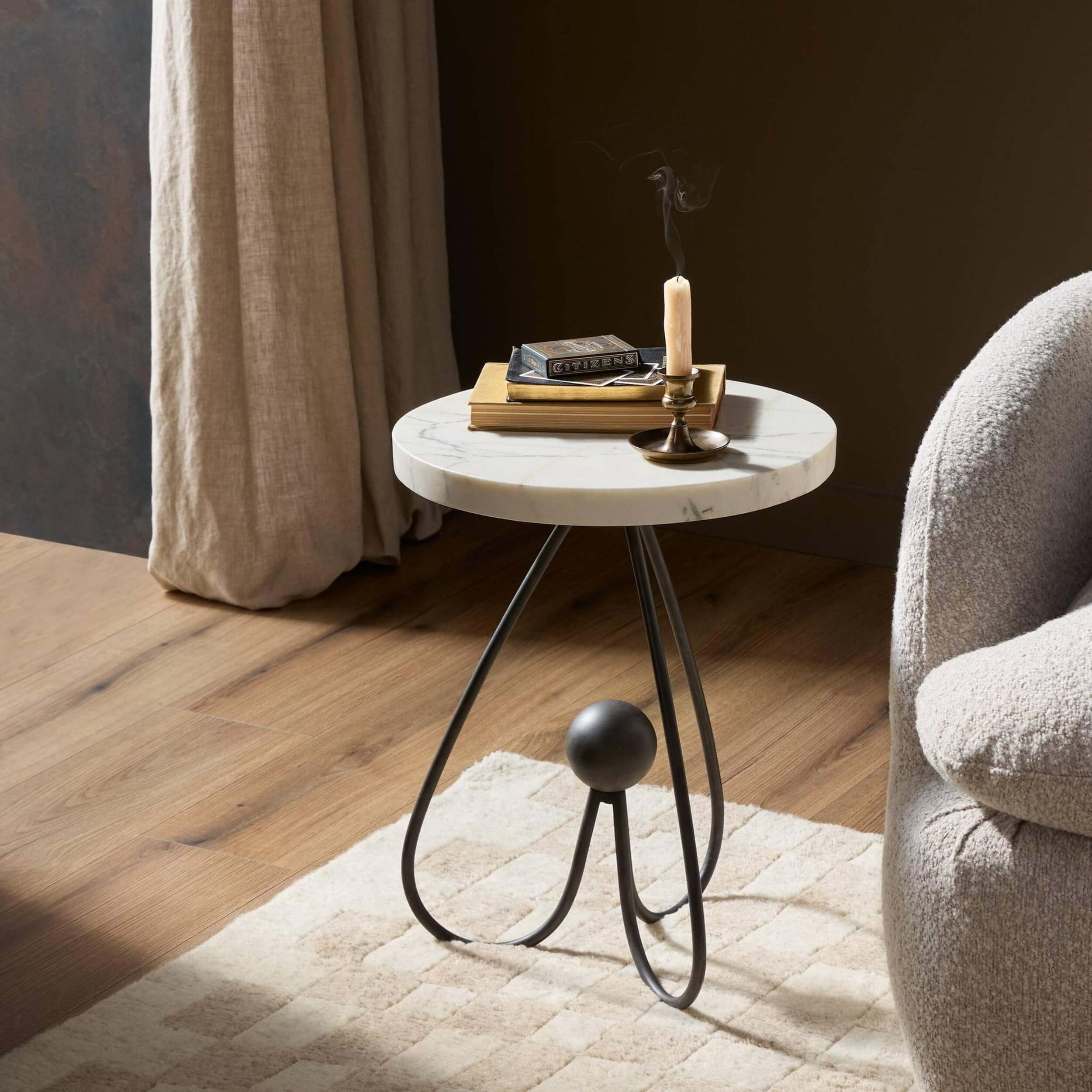 Clove End Table, Veined White Marble by Four Hands - Image 5
