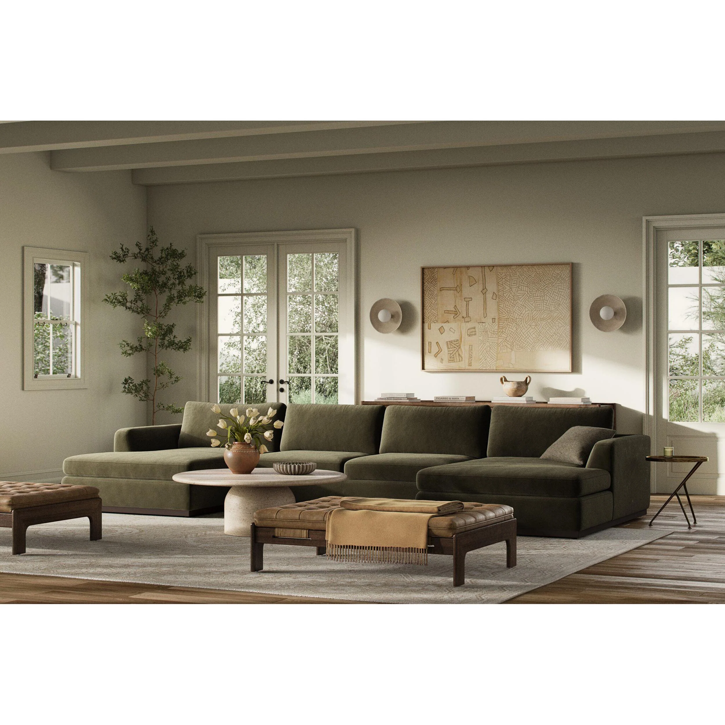 Colt 3-Piece U Sectional, Surrey Olive by Four Hands - Image 2