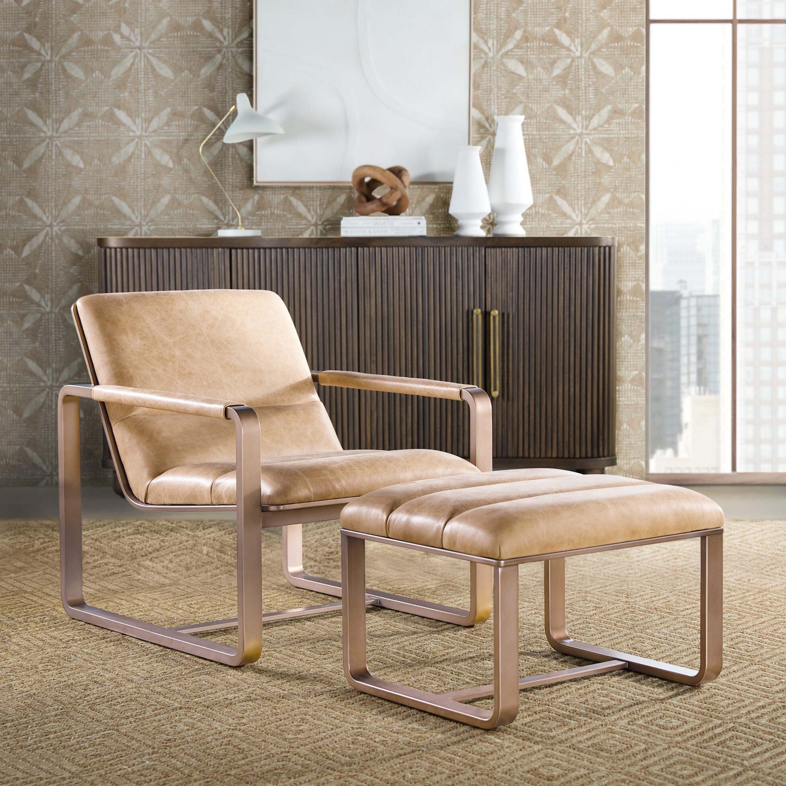 Cooper Leather Ottoman, Firenze Ghiaia - Image 5