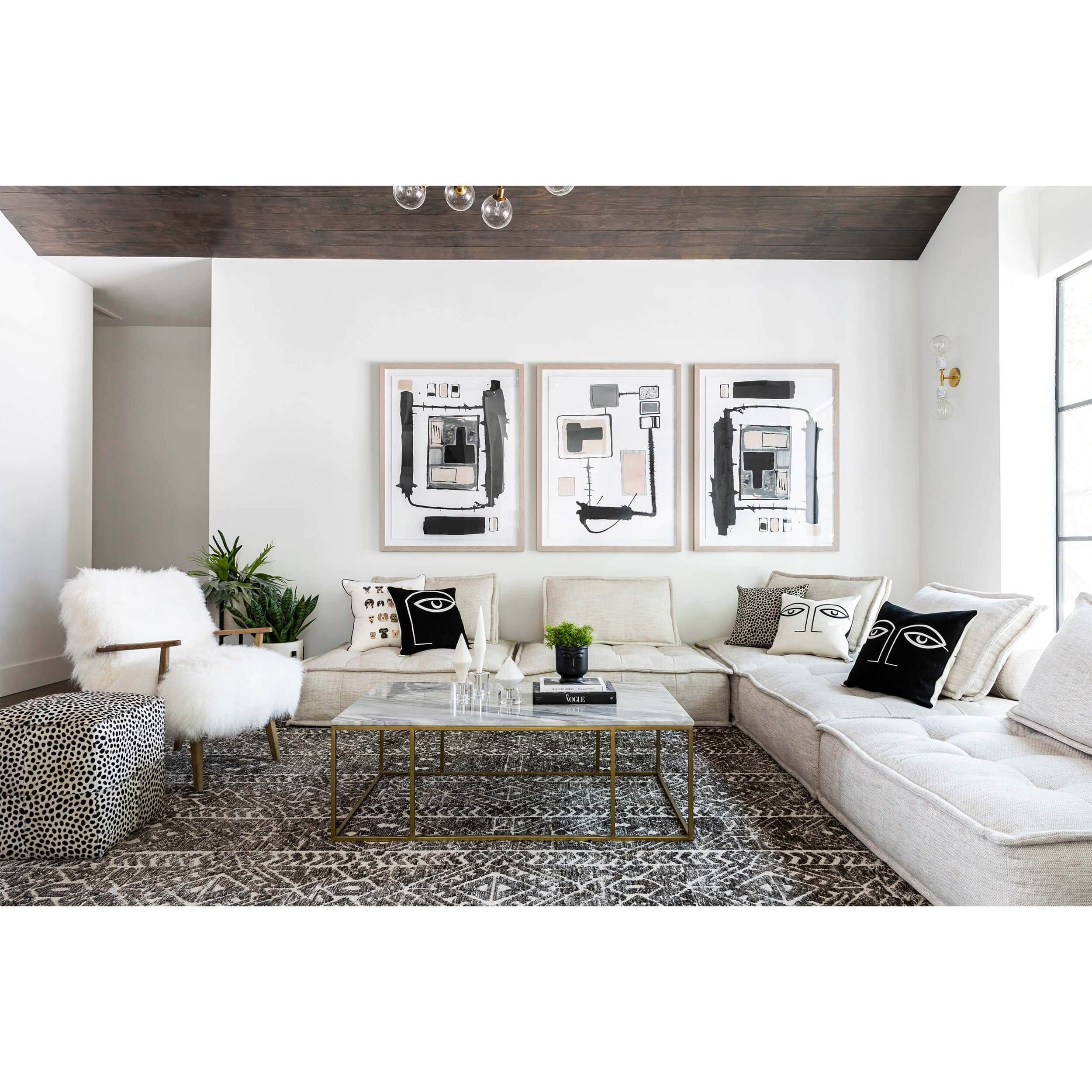 Cowhide Pouf, White w/ Cheetah Print - Image 2