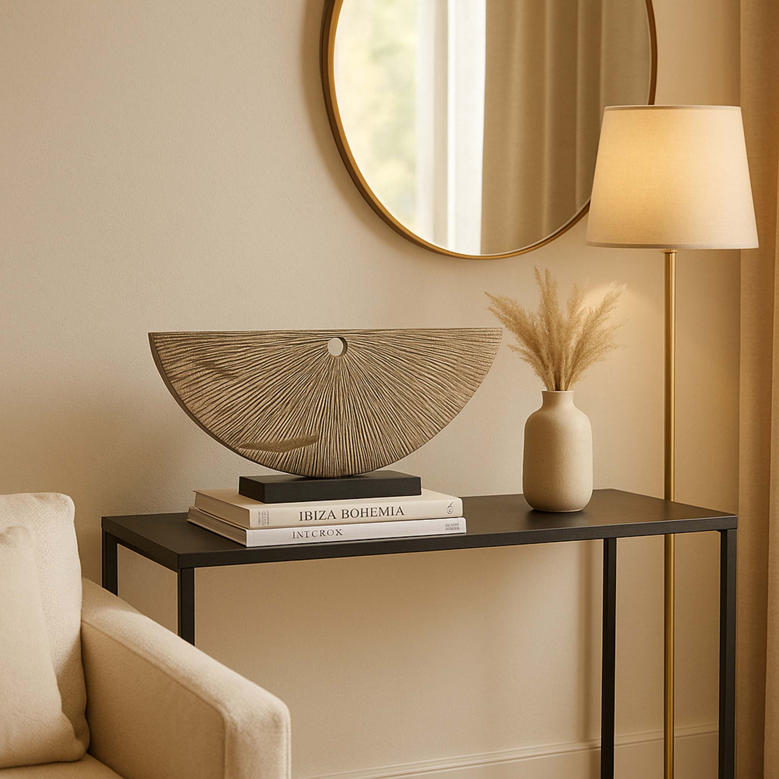 Corrugated Half Circle Sculpture, Ivory - Image 6