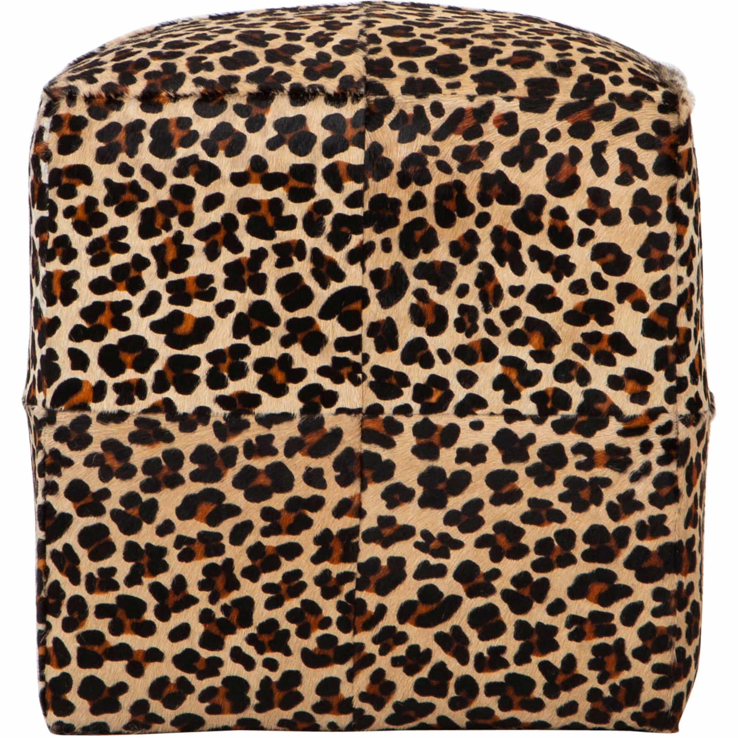 Cowhide Pouf, Leopard on Beige - Image 3